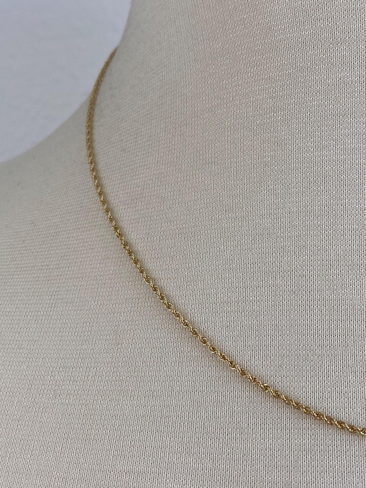 Vintage 14k Yellow Gold Slim Rope Chain Necklace - 18.25 inches