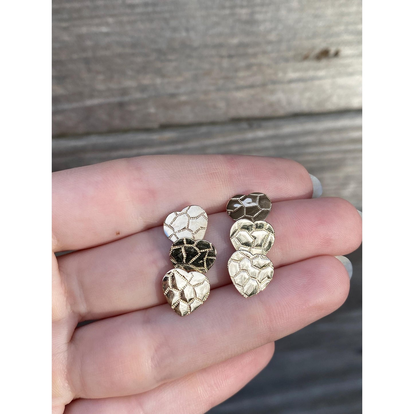 Solid 14k Yellow Gold Concentric Hearts Dangle Stud Earrings