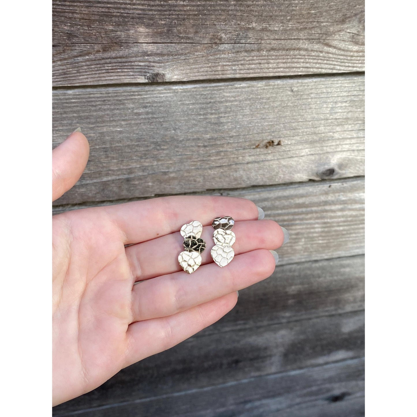 Solid 14k Yellow Gold Concentric Hearts Dangle Stud Earrings