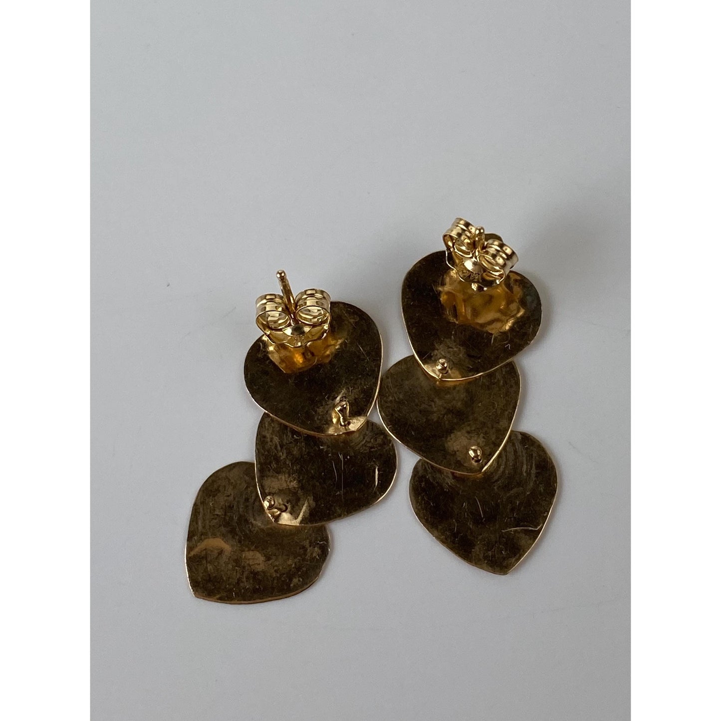 Solid 14k Yellow Gold Concentric Hearts Dangle Stud Earrings