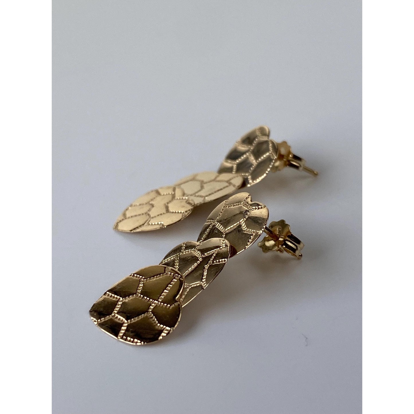 Solid 14k Yellow Gold Concentric Hearts Dangle Stud Earrings