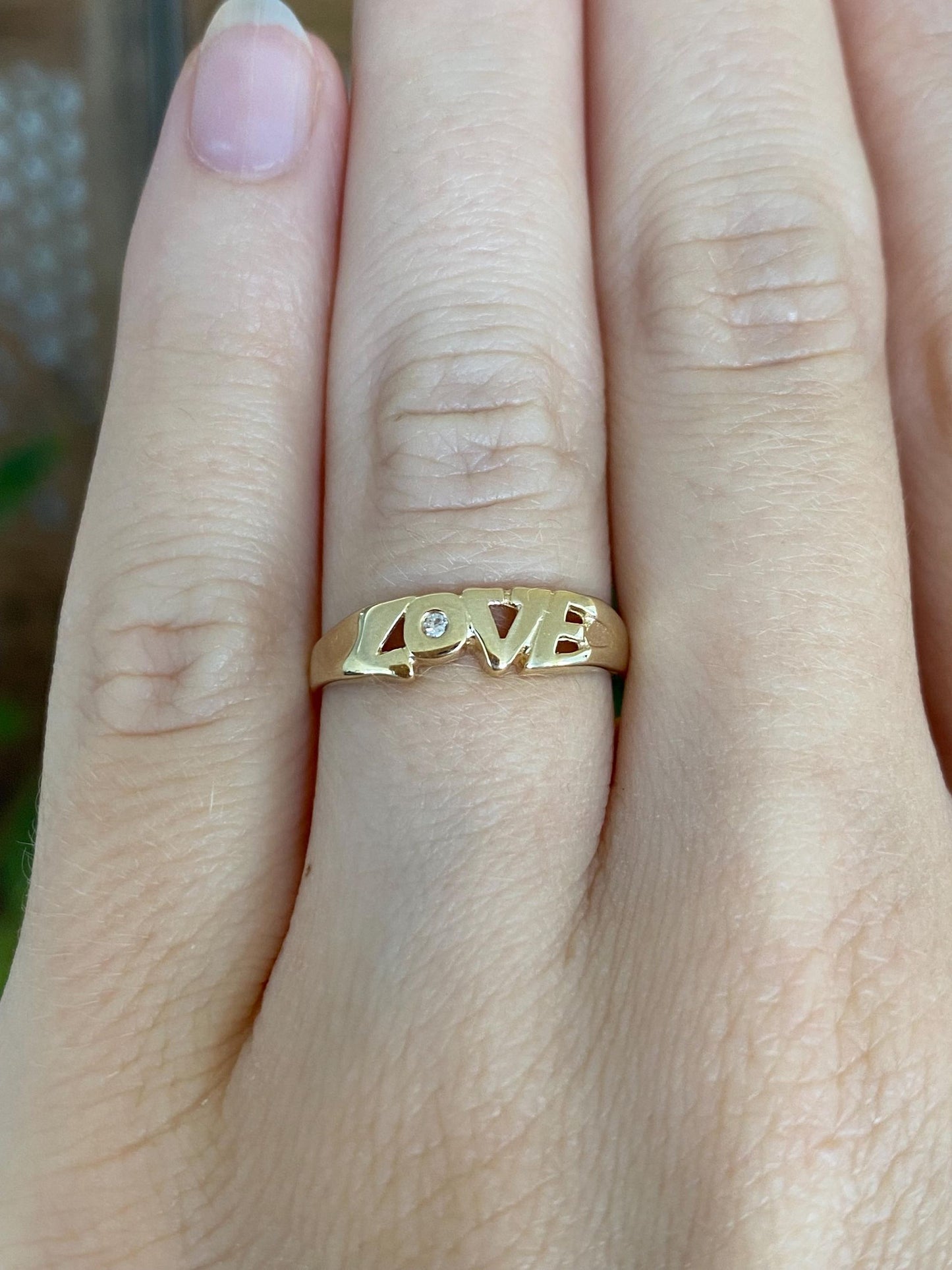 Vintage Solid 14k Yellow Gold Diamond Love Ring - Size 5.75
