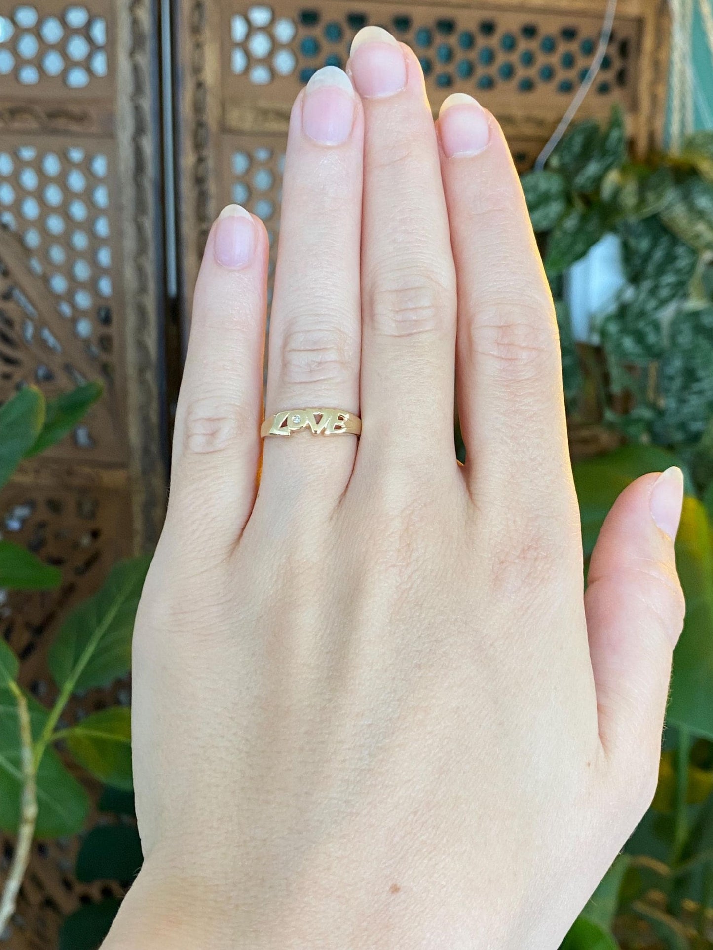 Vintage Solid 14k Yellow Gold Diamond Love Ring - Size 5.75