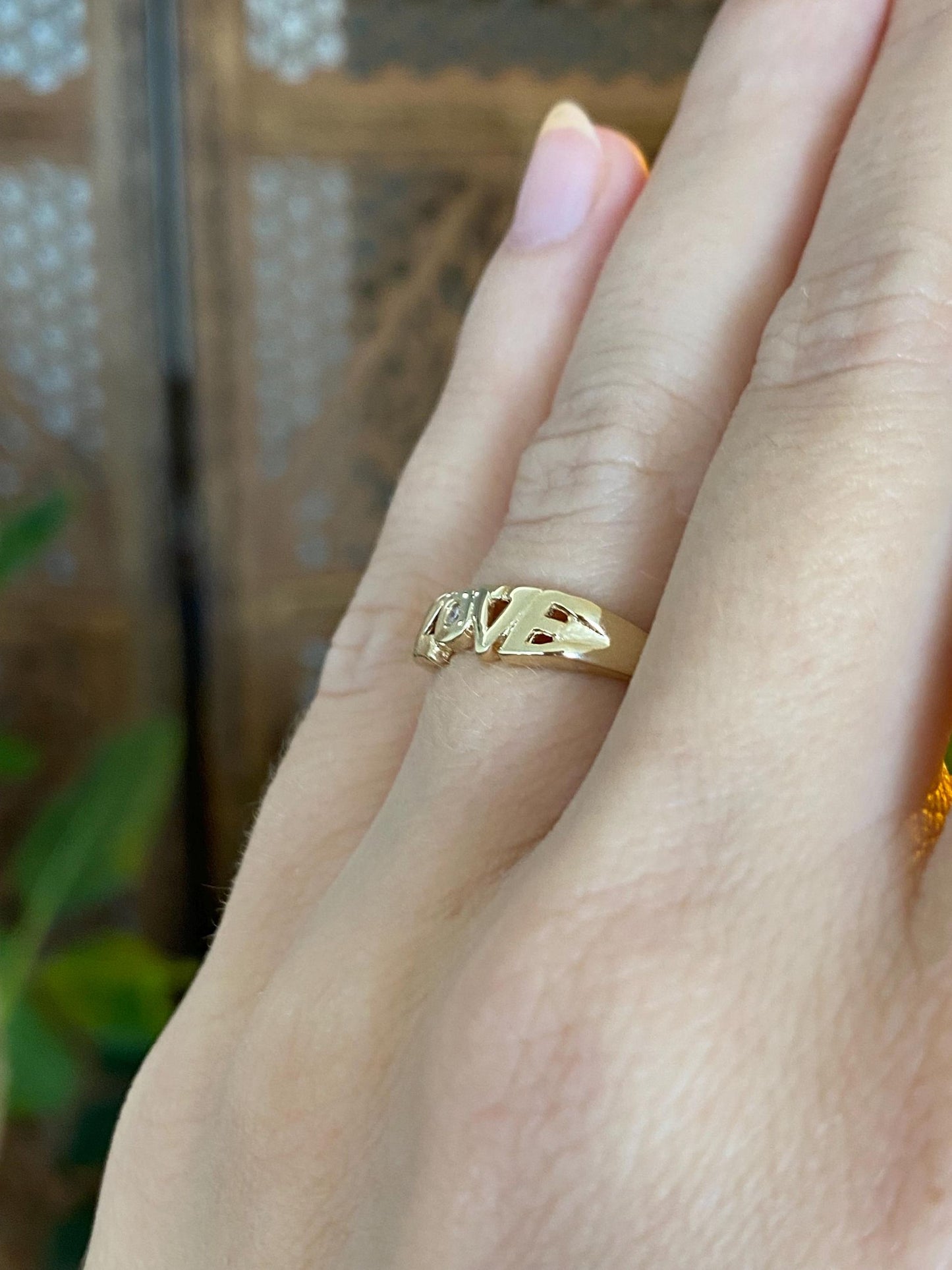 Vintage Solid 14k Yellow Gold Diamond Love Ring - Size 5.75