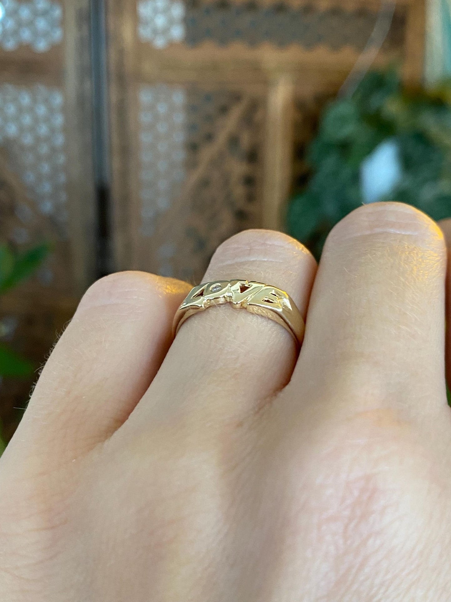 Vintage Solid 14k Yellow Gold Diamond Love Ring - Size 5.75