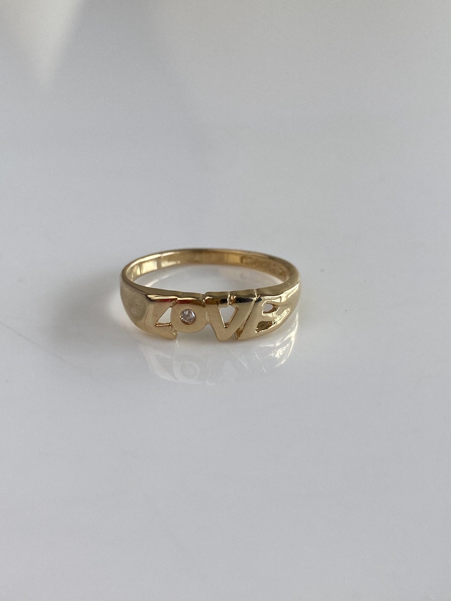 Vintage Solid 14k Yellow Gold Diamond Love Ring - Size 5.75