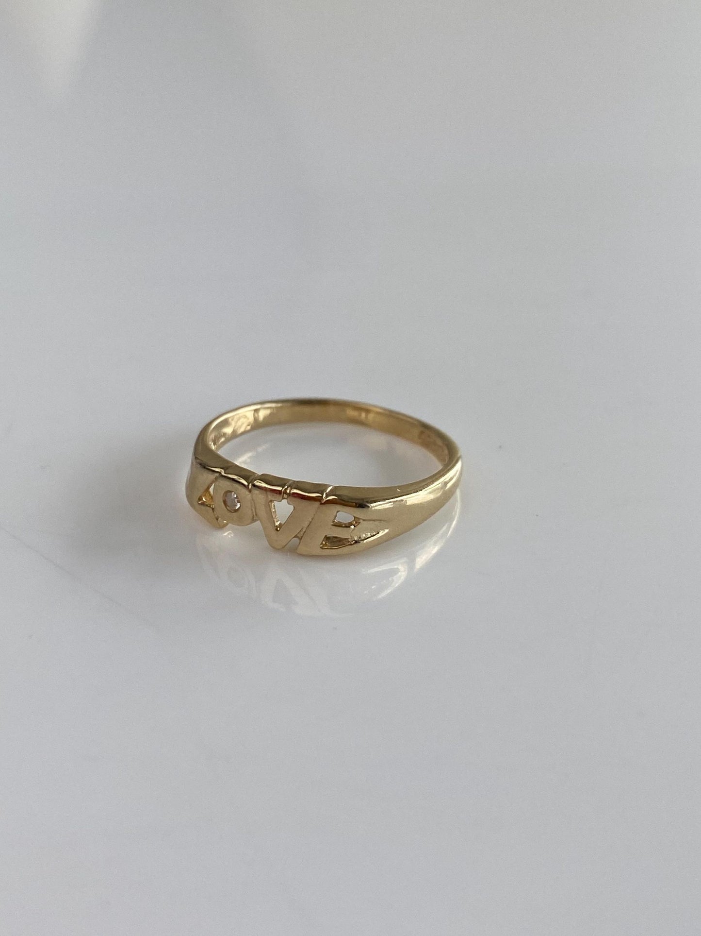 Vintage Solid 14k Yellow Gold Diamond Love Ring - Size 5.75
