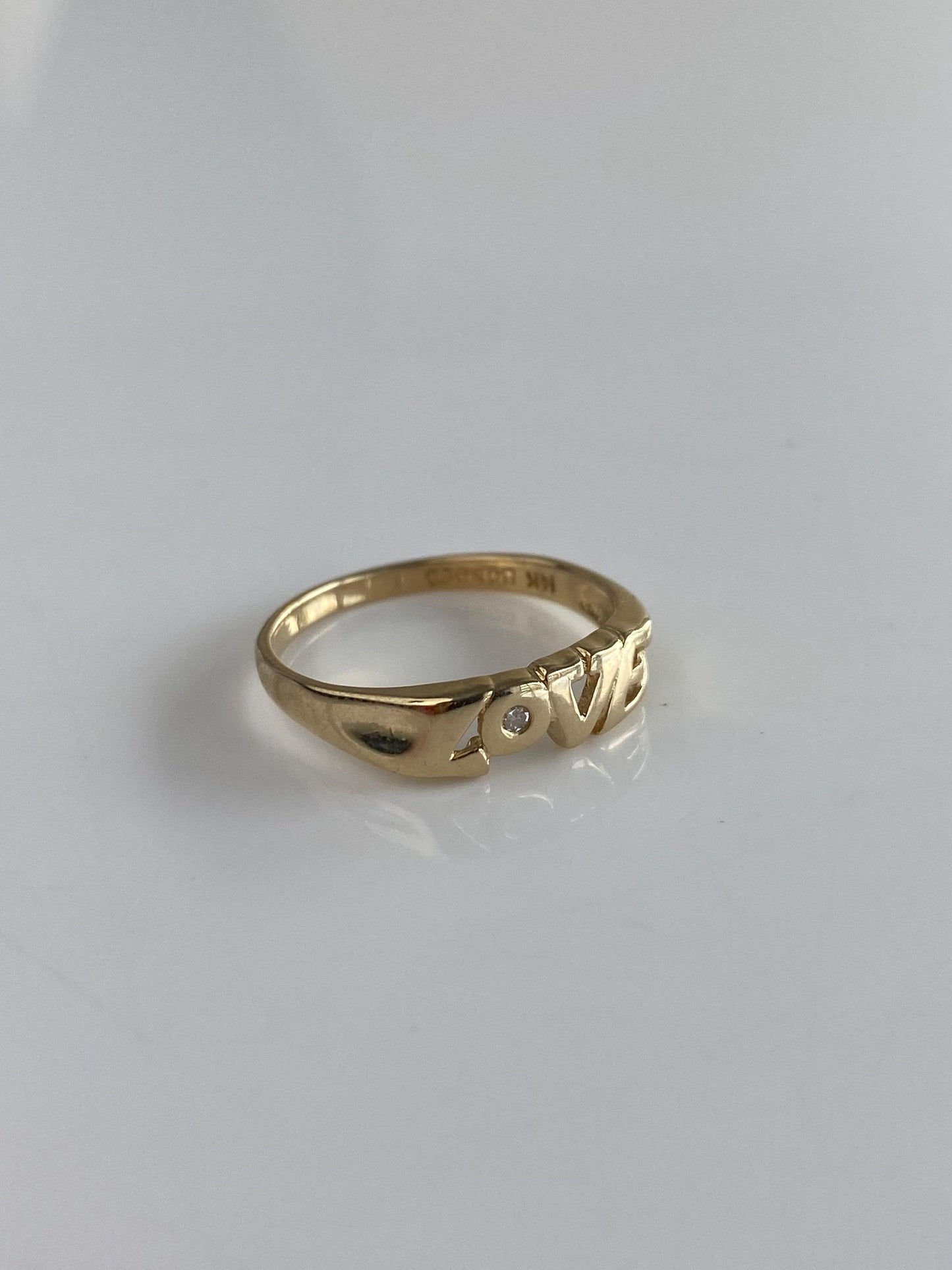 Vintage Solid 14k Yellow Gold Diamond Love Ring - Size 5.75