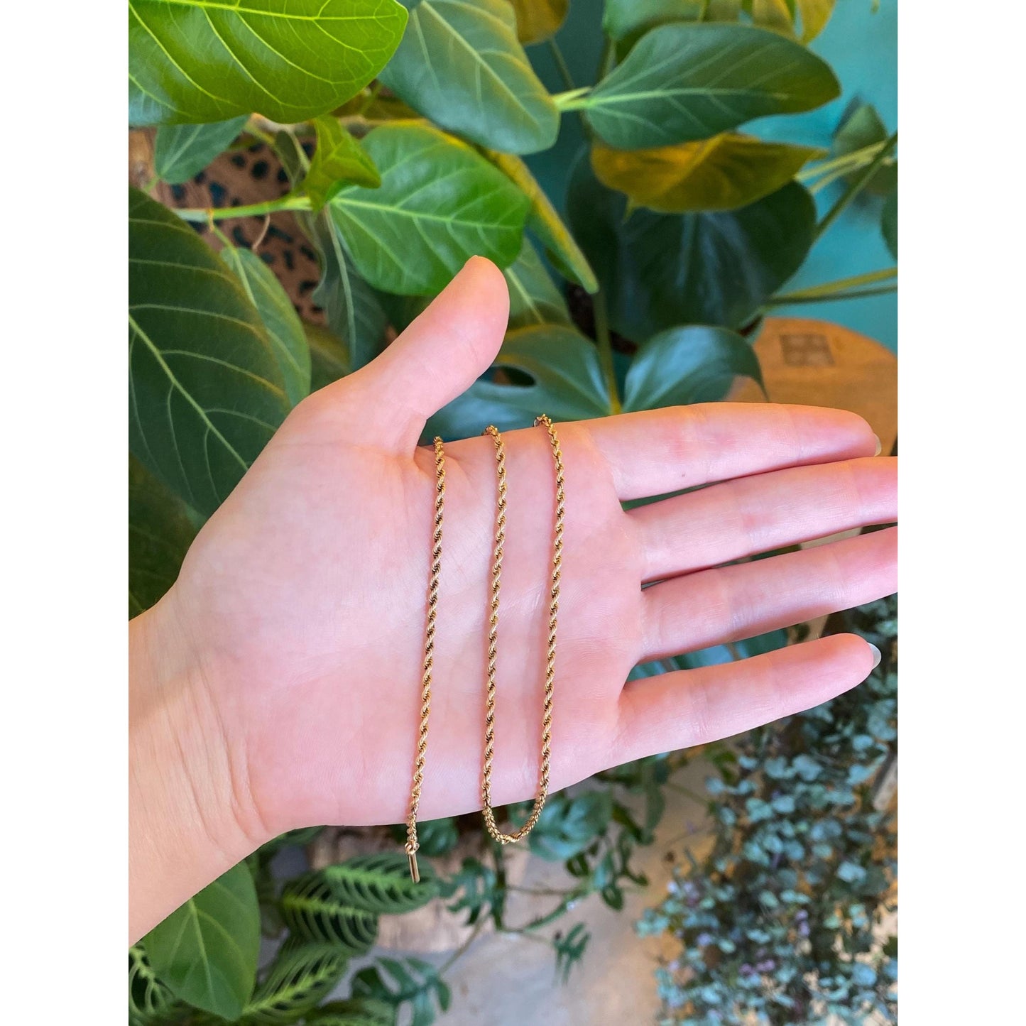 Vintage Solid 14k Rosey Gold Rope Chain Necklace - 14.25 inches