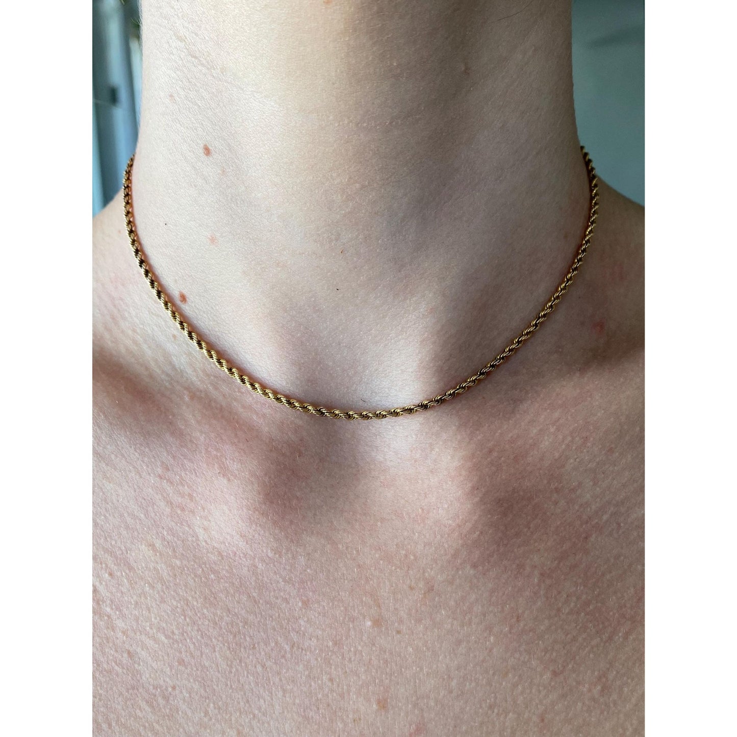 Vintage Solid 14k Rosey Gold Rope Chain Necklace - 14.25 inches