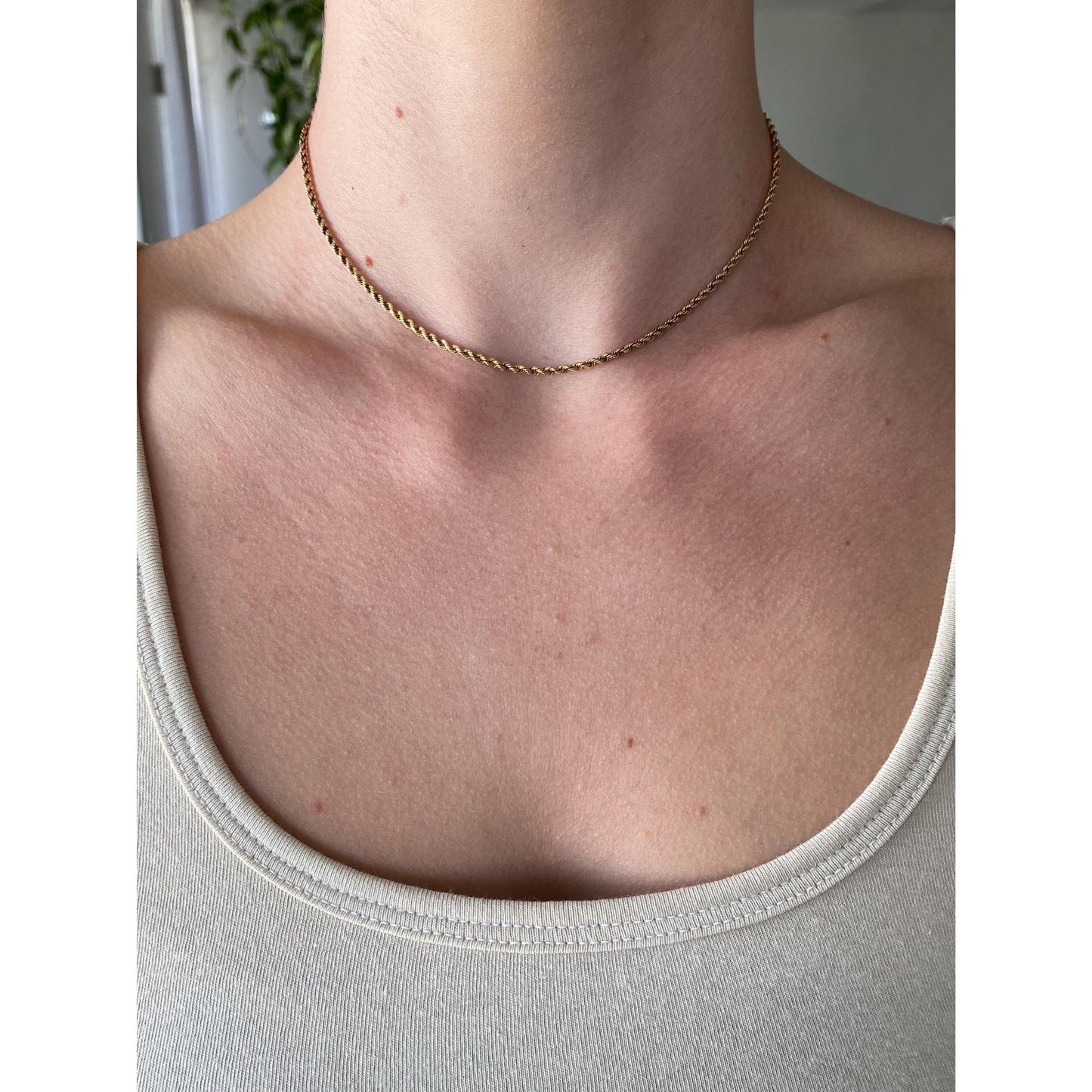 Vintage Solid 14k Rosey Gold Rope Chain Necklace - 14.25 inches