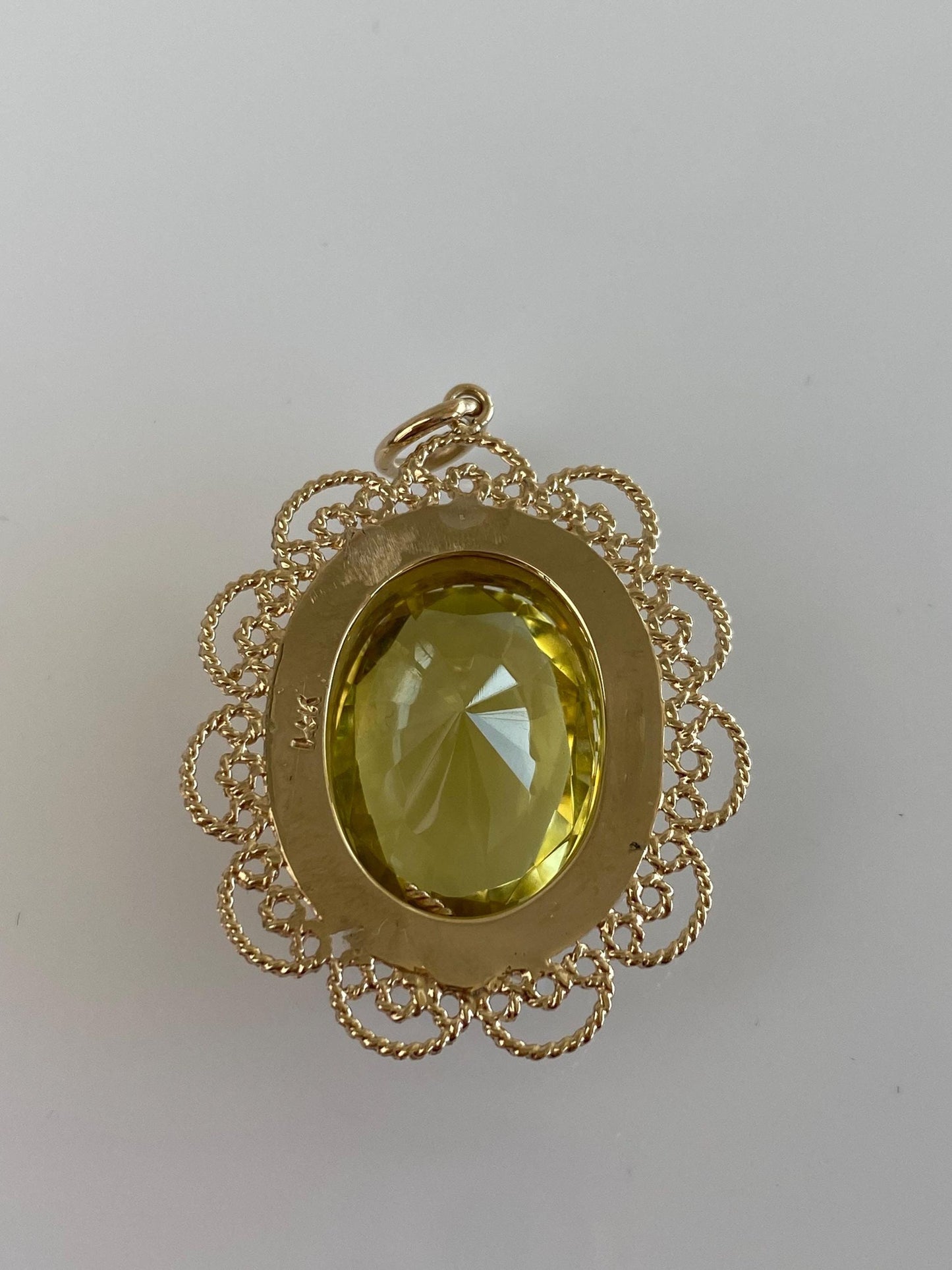 Vintage Solid 14k Yellow Gold Pearl Halo Lemon Quartz Charm