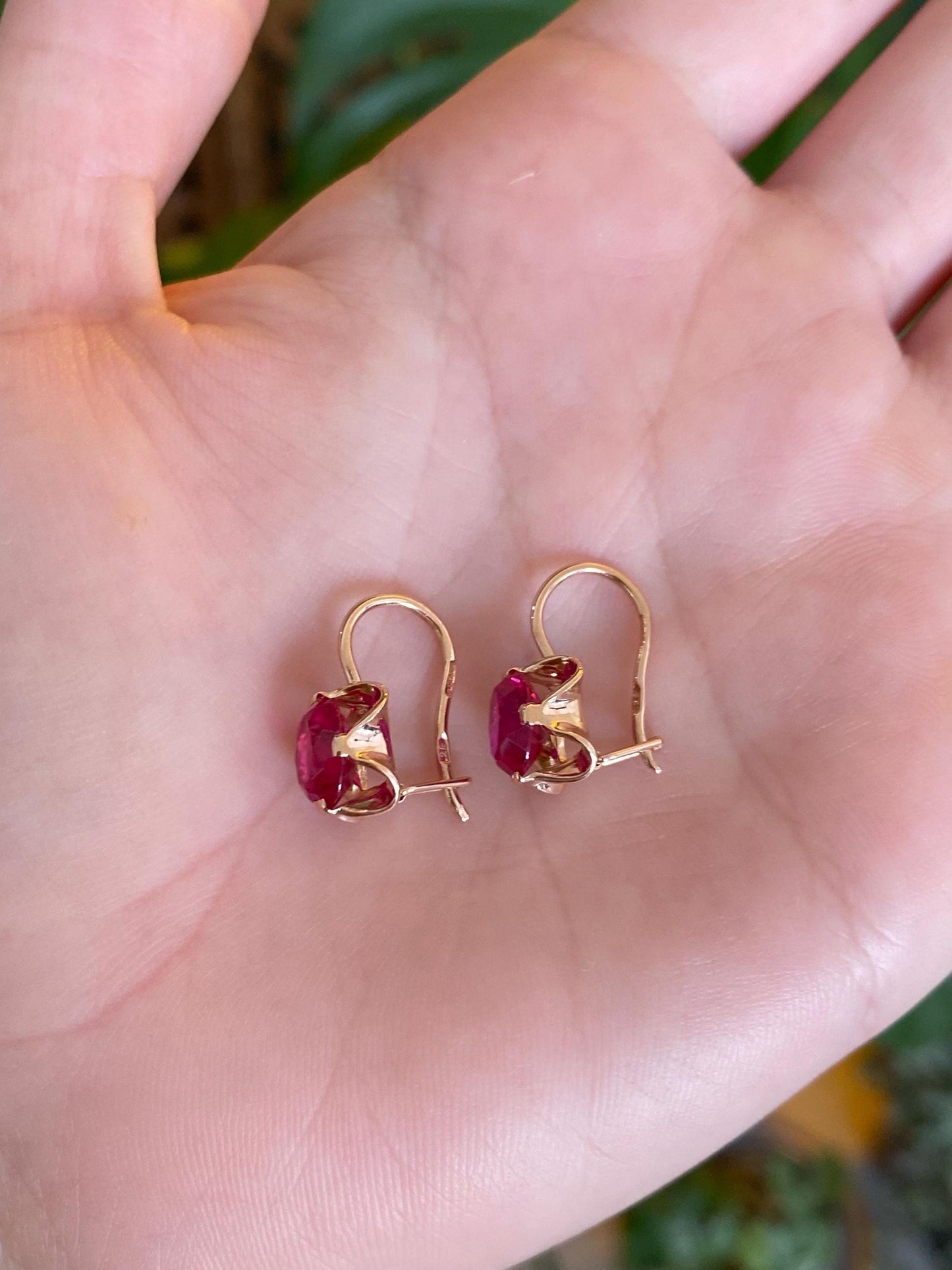 Vintage Solid 14k Rose Gold Pink Sapphire Drop Earrings