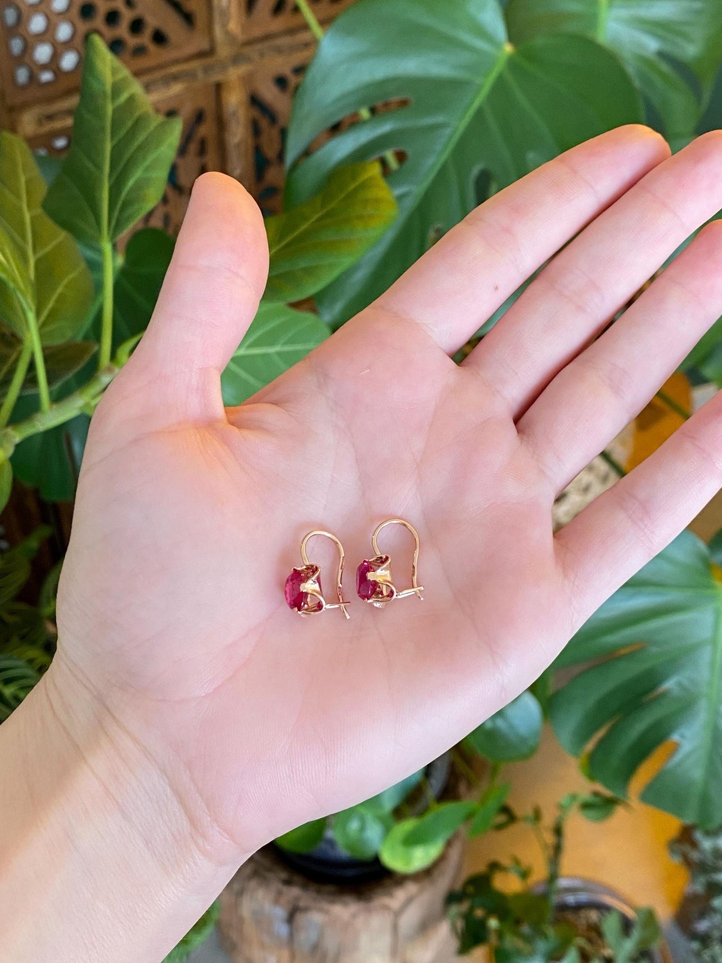 Vintage Solid 14k Rose Gold Pink Sapphire Drop Earrings