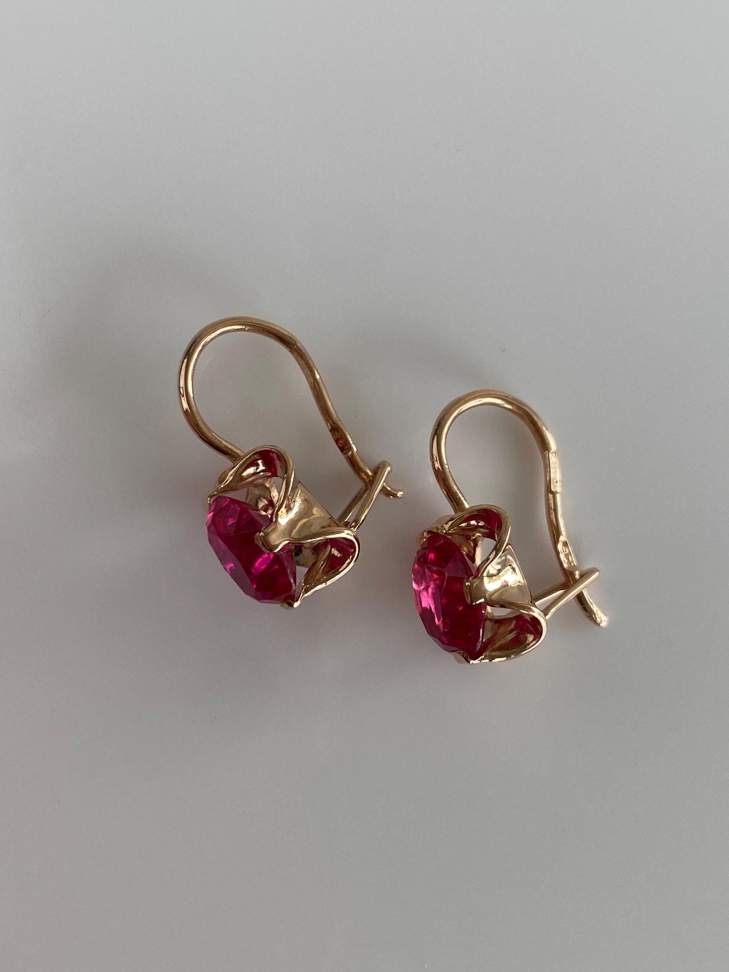 Vintage Solid 14k Rose Gold Pink Sapphire Drop Earrings