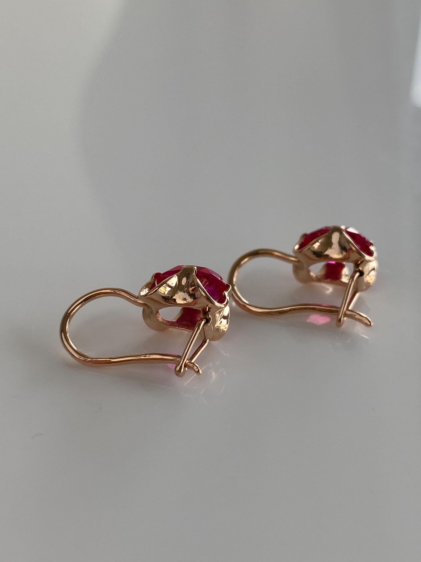 Vintage Solid 14k Rose Gold Pink Sapphire Drop Earrings