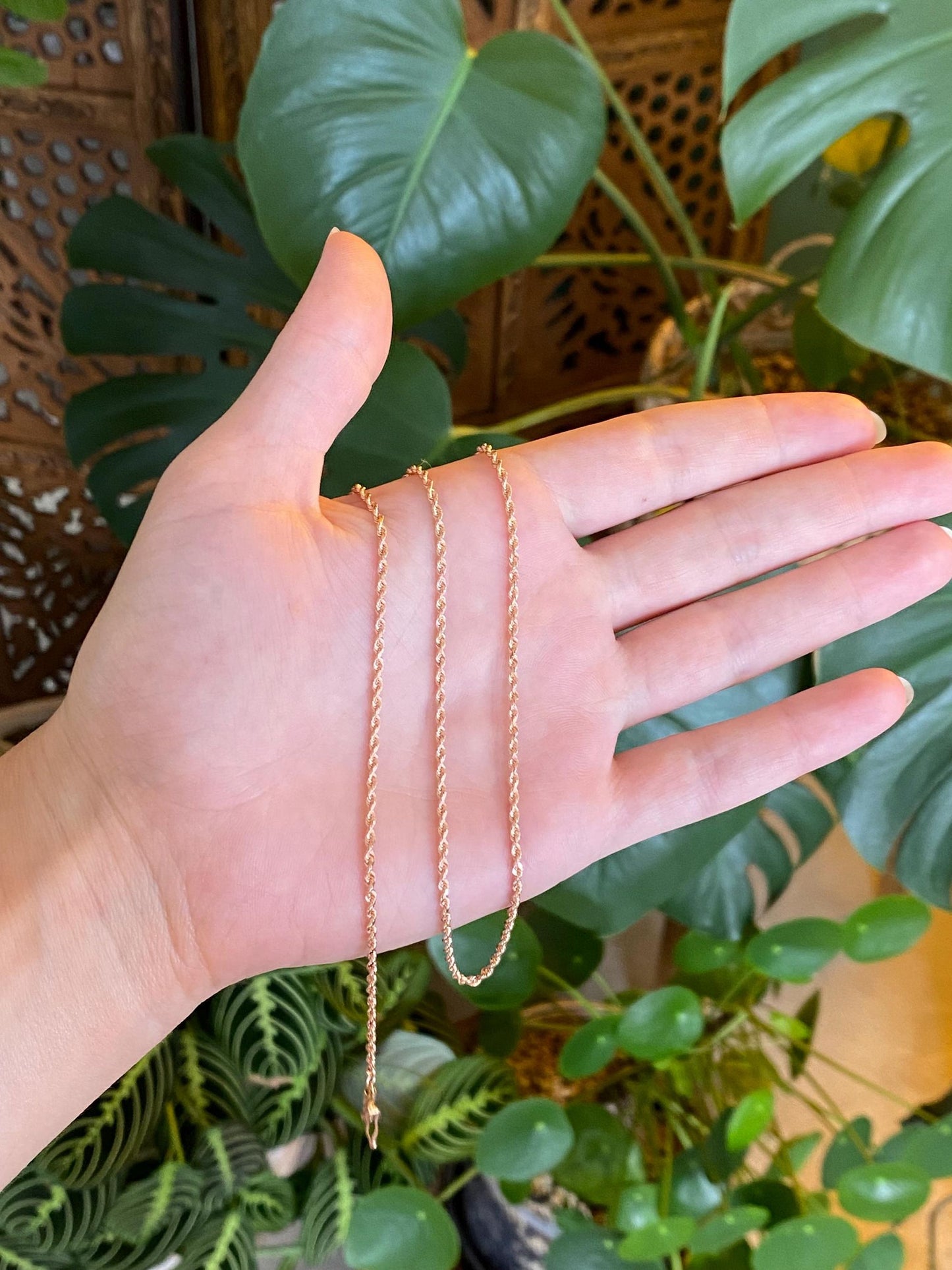 Vintage Solid 14k Rose Gold Slim Rope Chain Necklace - 20 inches