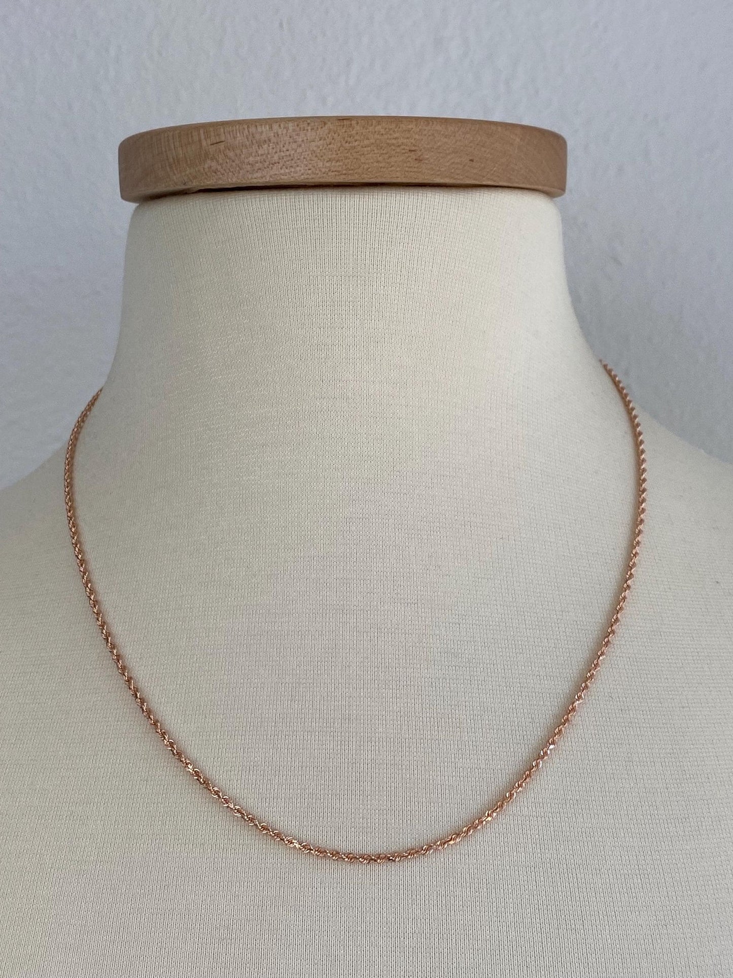 Vintage Solid 14k Rose Gold Slim Rope Chain Necklace - 20 inches