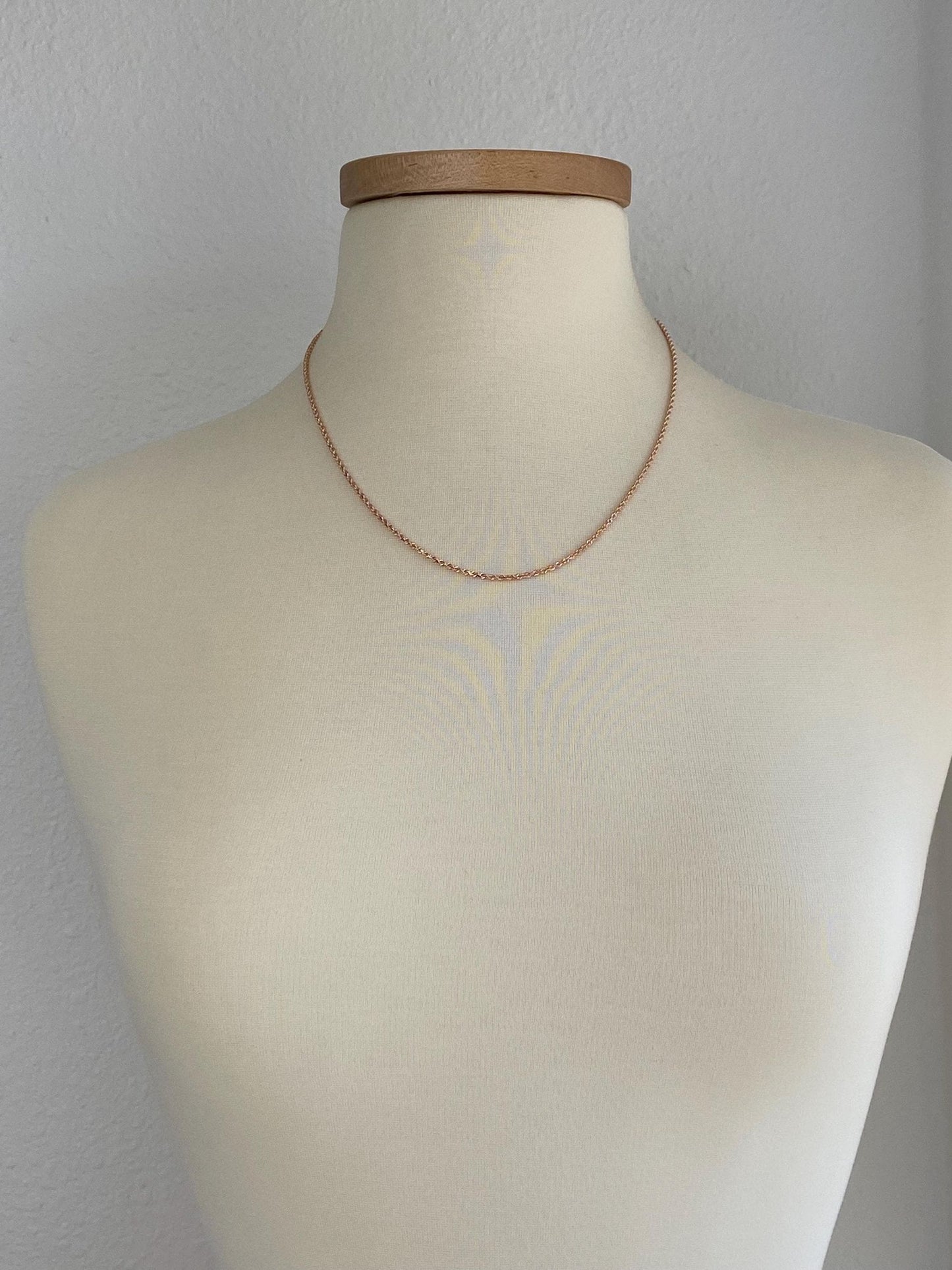 Vintage Solid 14k Rose Gold Slim Rope Chain Necklace - 20 inches
