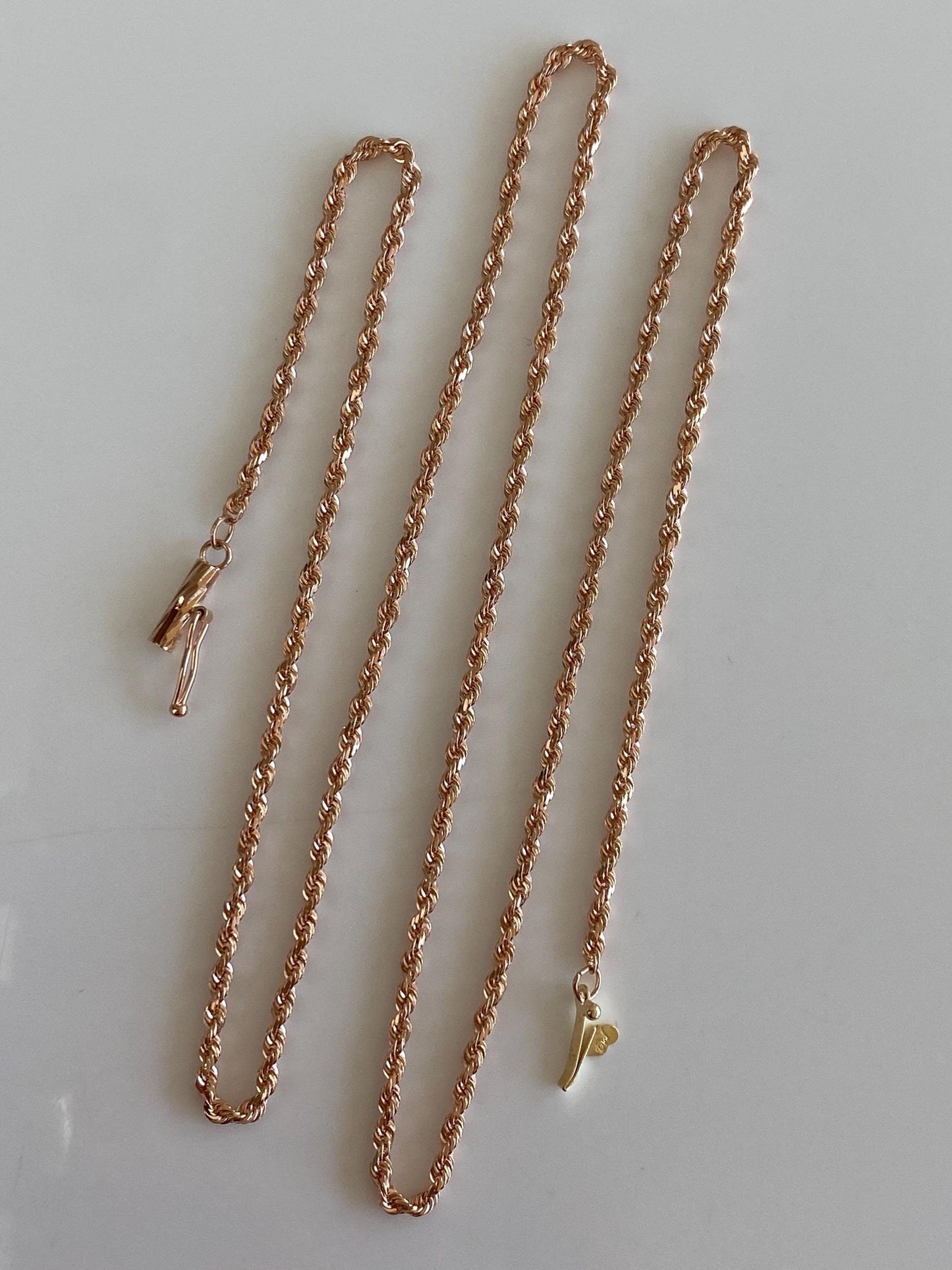 Vintage Solid 14k Rose Gold Slim Rope Chain Necklace - 20 inches