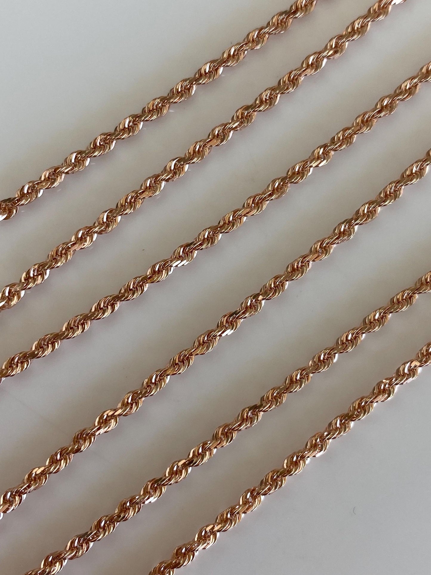 Vintage Solid 14k Rose Gold Slim Rope Chain Necklace - 20 inches