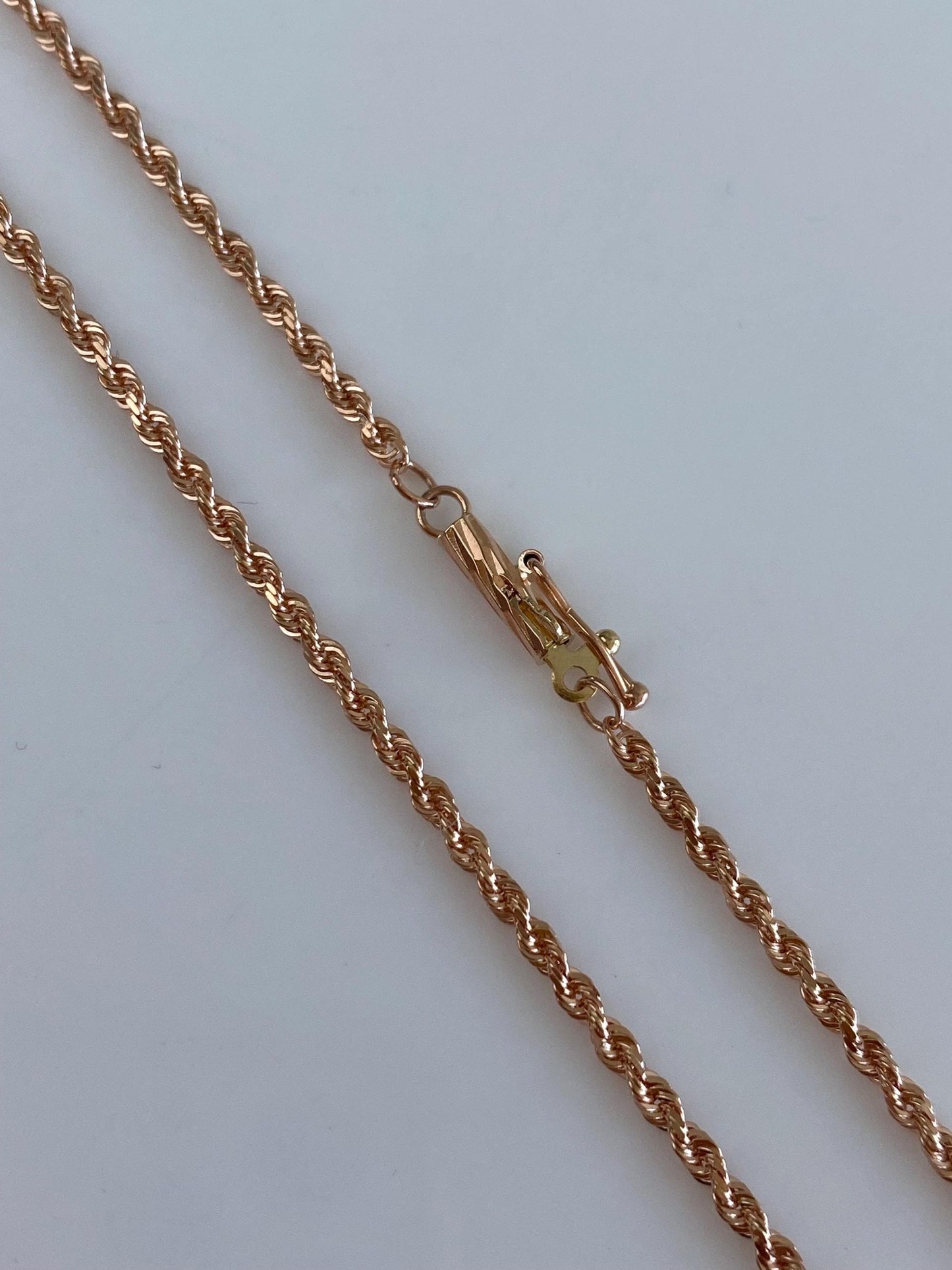 Vintage Solid 14k Rose Gold Slim Rope Chain Necklace - 20 inches