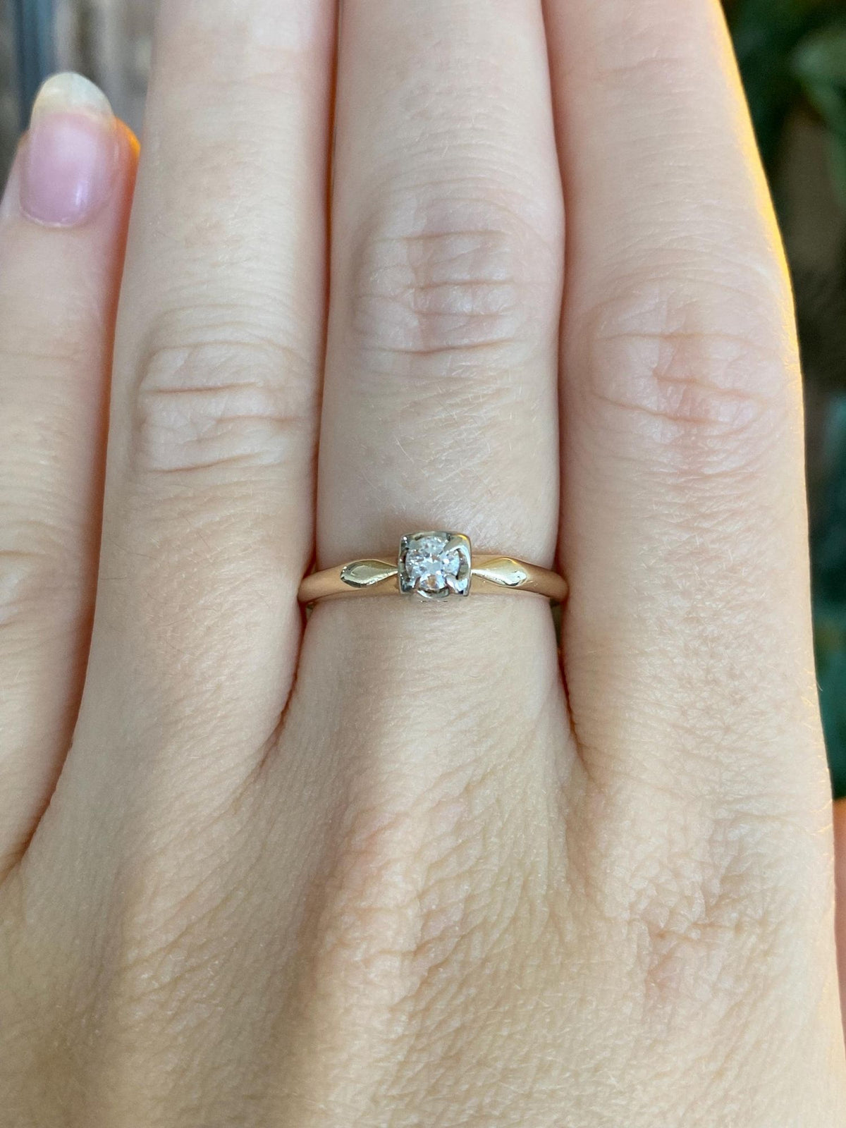 Vintage Solid 14k White & Yellow Gold Diamond Ring - Size 6.75