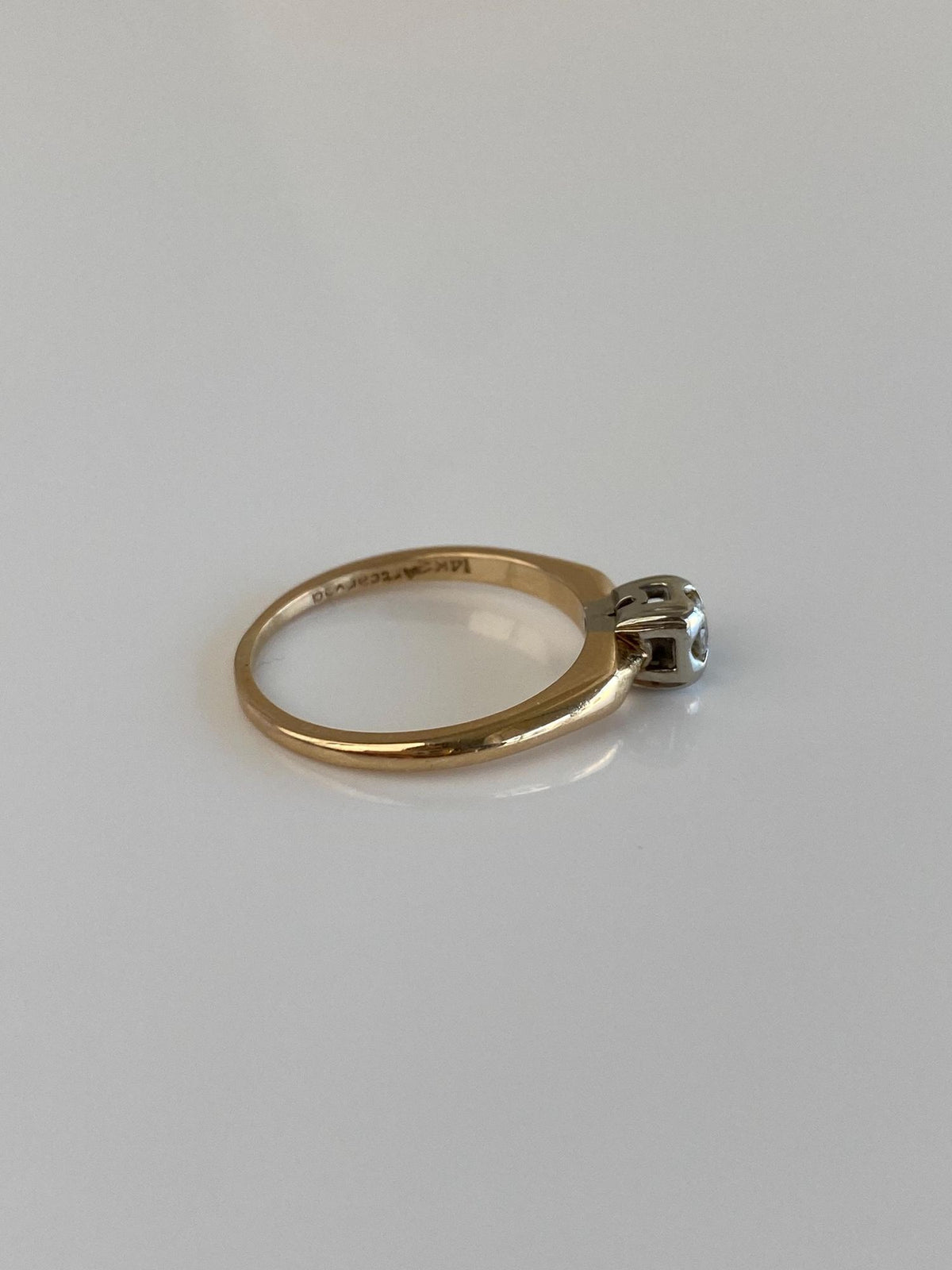 Vintage Solid 14k White & Yellow Gold Diamond Ring - Size 6.75