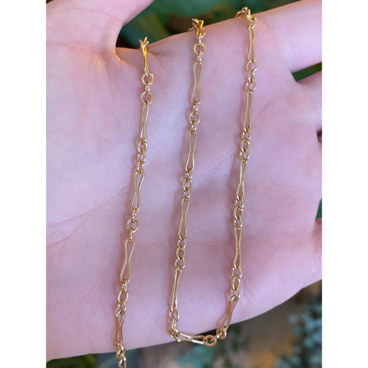Vintage Solid 14k Yellow Gold Albert Trombone Link Chain Necklace - 14.75 inches