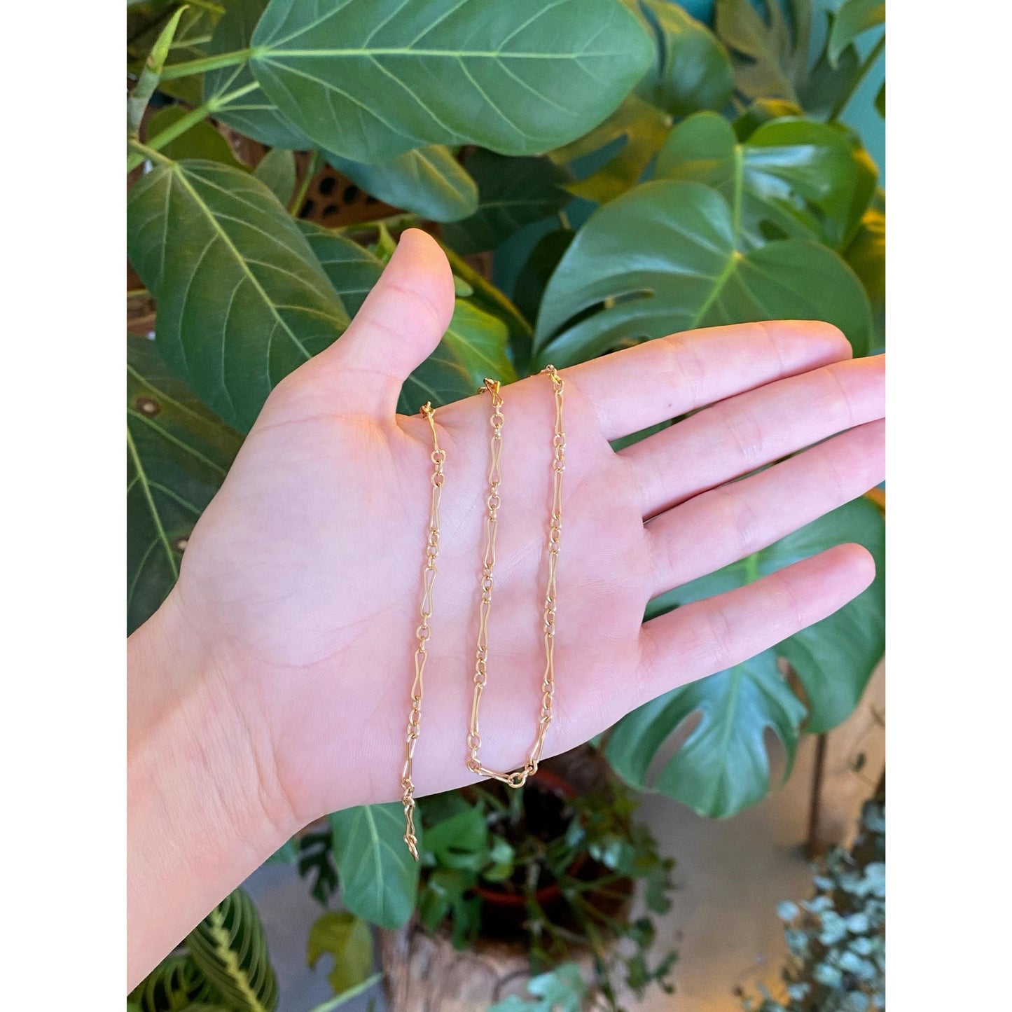 Vintage Solid 14k Yellow Gold Albert Trombone Link Chain Necklace - 14.75 inches