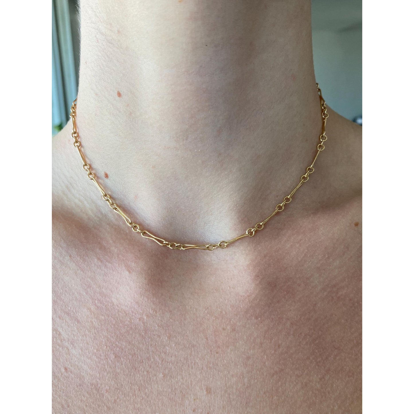 Vintage Solid 14k Yellow Gold Albert Trombone Link Chain Necklace - 14.75 inches