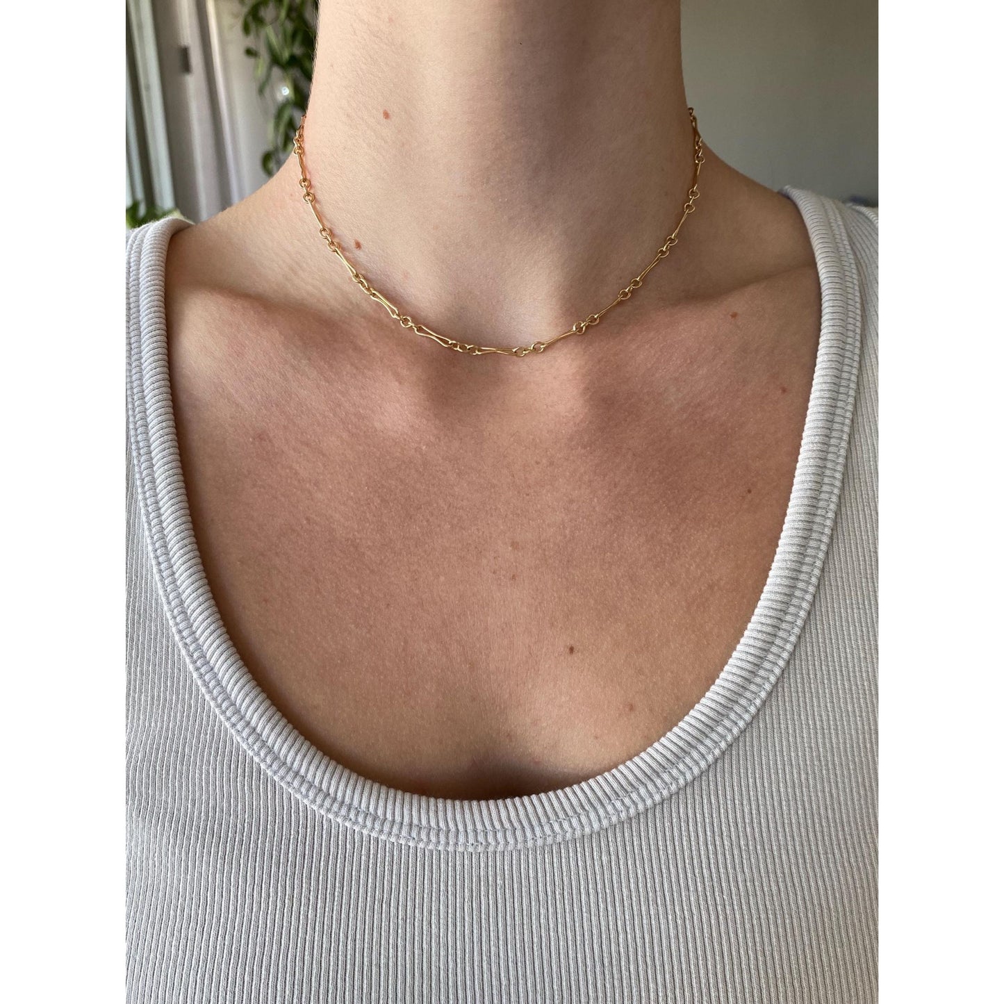 Vintage Solid 14k Yellow Gold Albert Trombone Link Chain Necklace - 14.75 inches