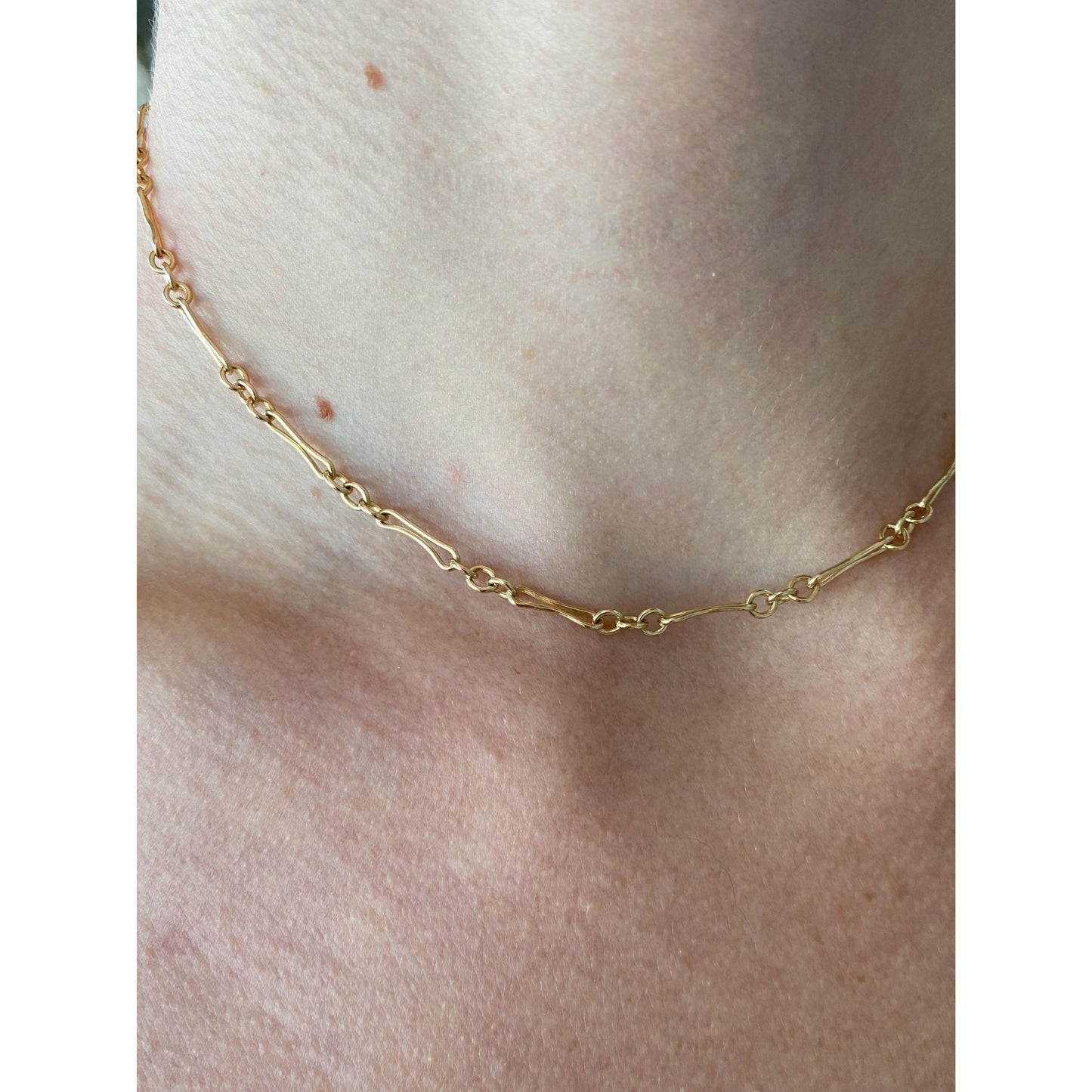 Vintage Solid 14k Yellow Gold Albert Trombone Link Chain Necklace - 14.75 inches