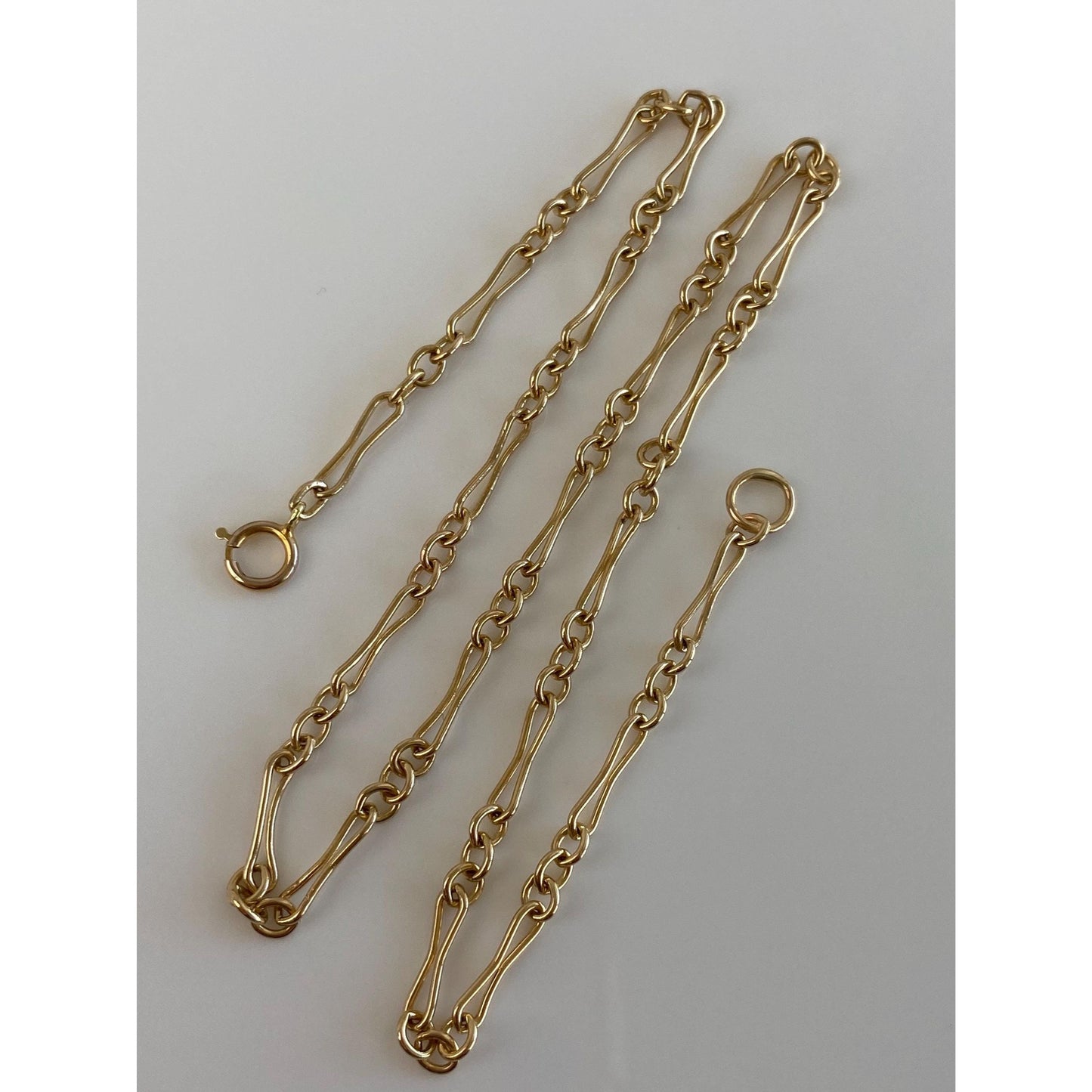 Vintage Solid 14k Yellow Gold Albert Trombone Link Chain Necklace - 14.75 inches