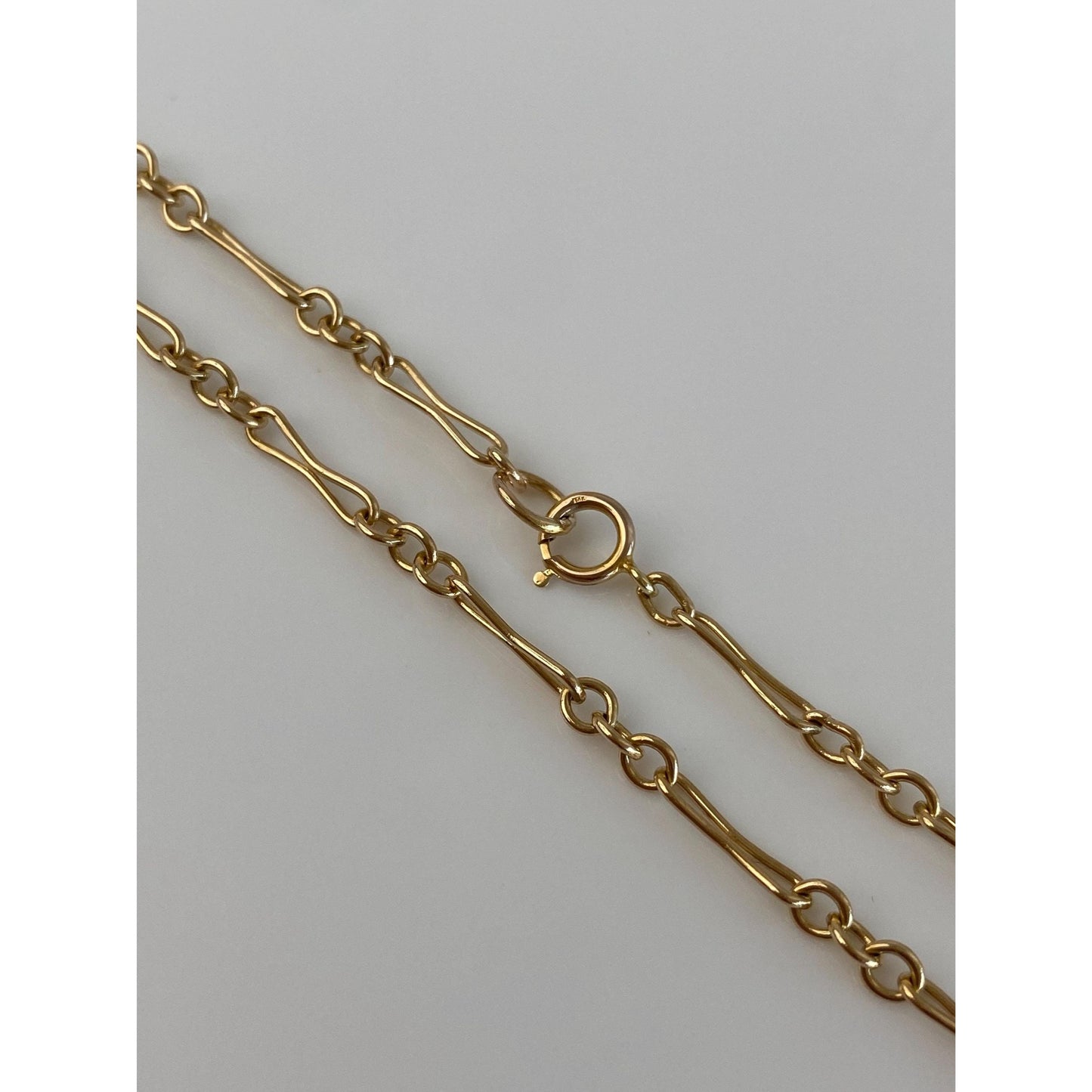 Vintage Solid 14k Yellow Gold Albert Trombone Link Chain Necklace - 14.75 inches