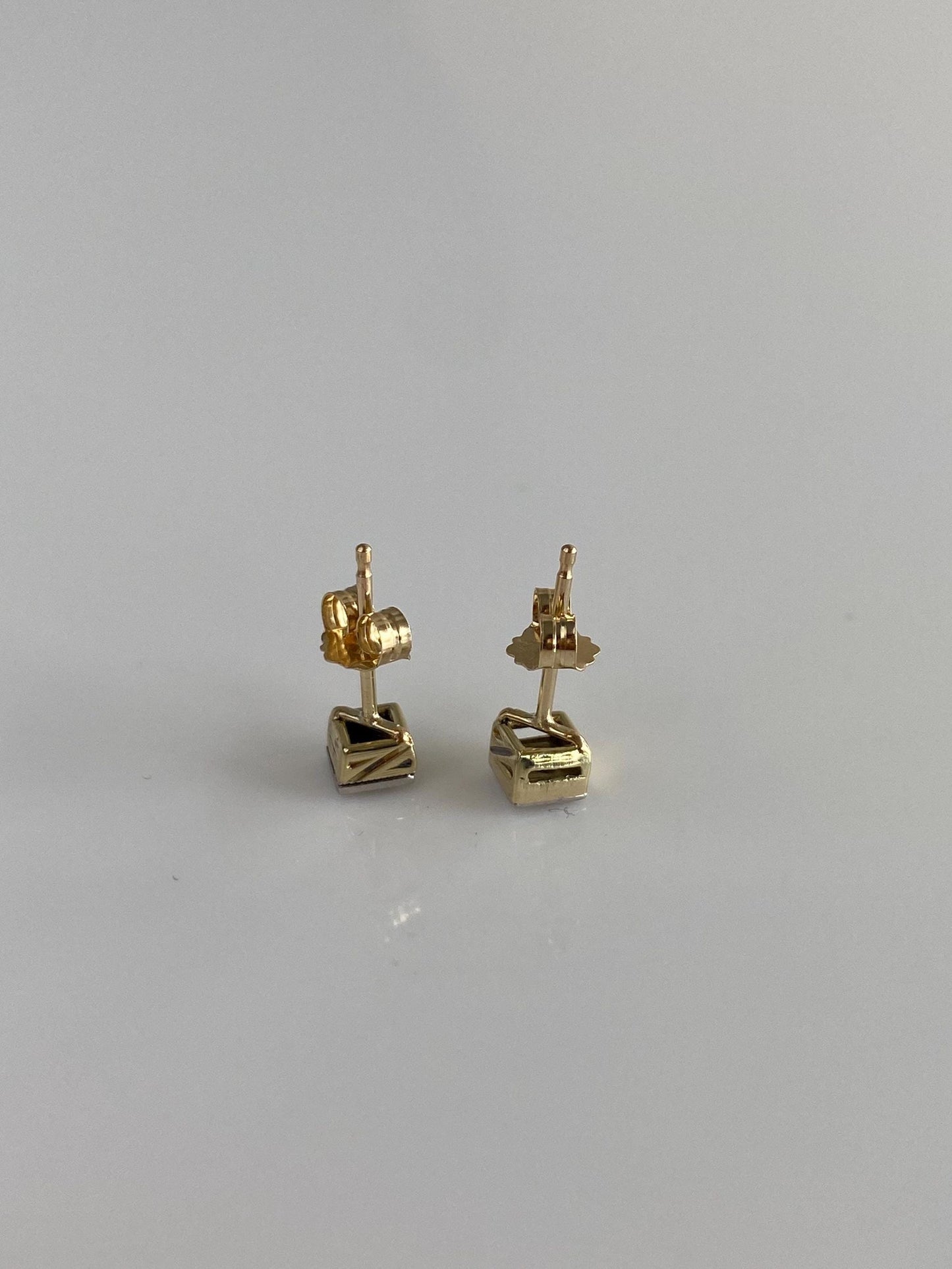 Vintage Solid 14k White & Yellow Gold Diamond Stud Earrings