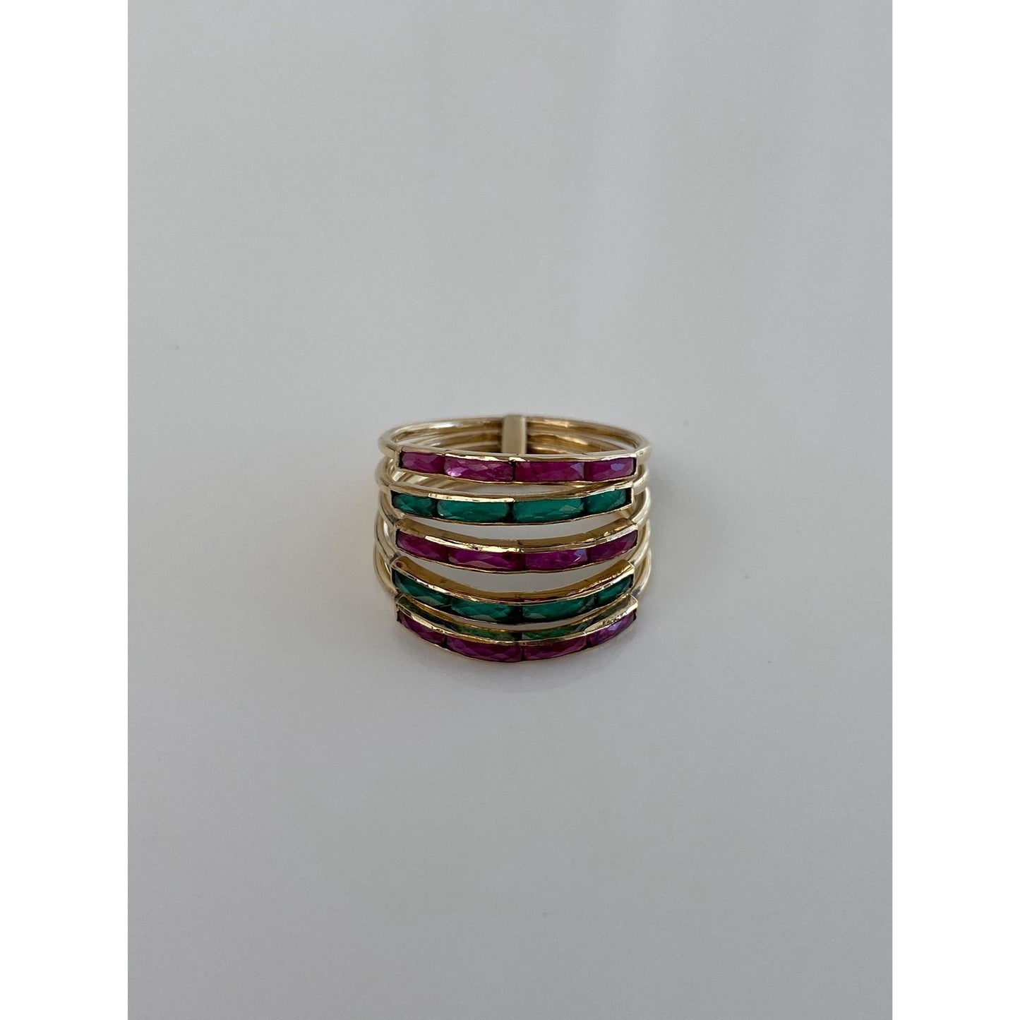 Vintage Solid 10k Yellow Gold Emerald Ruby Stacking Bands Ring - Size 5.25