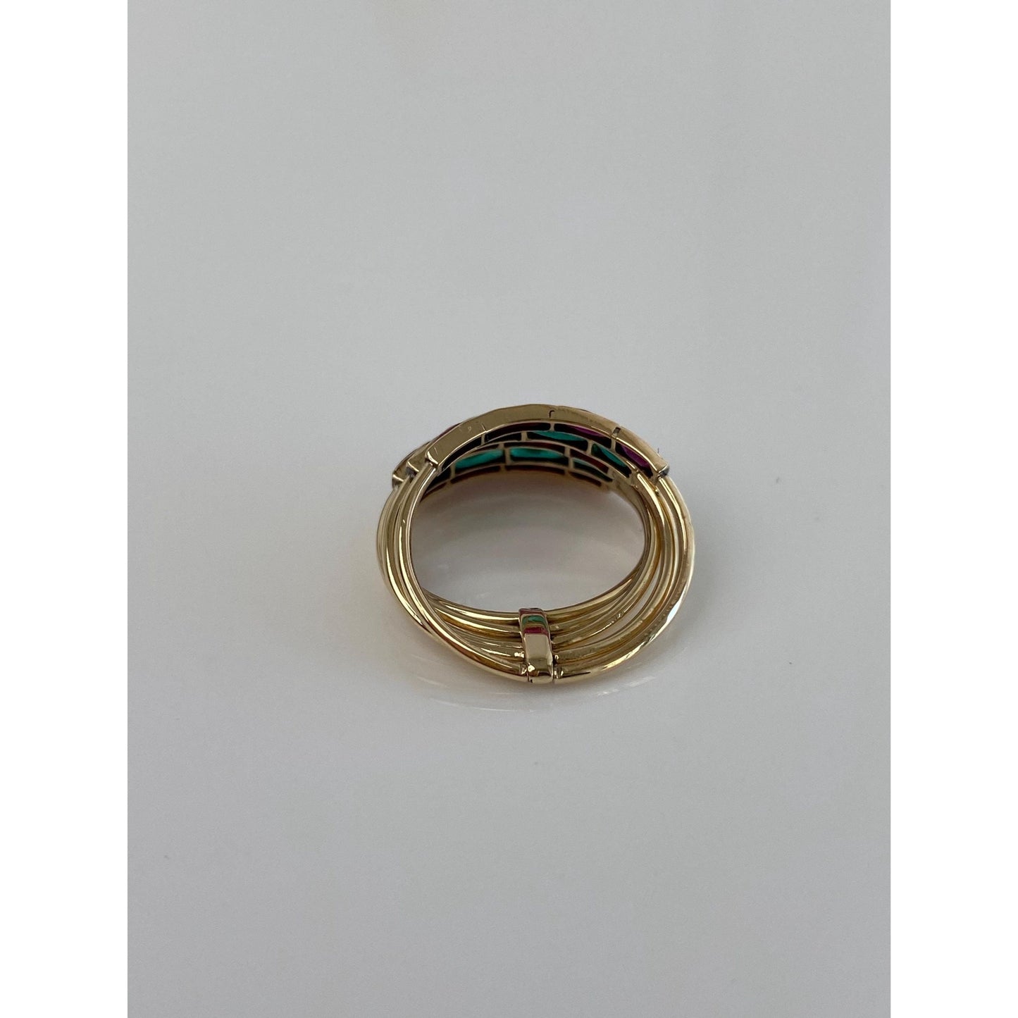 Vintage Solid 10k Yellow Gold Emerald Ruby Stacking Bands Ring - Size 5.25