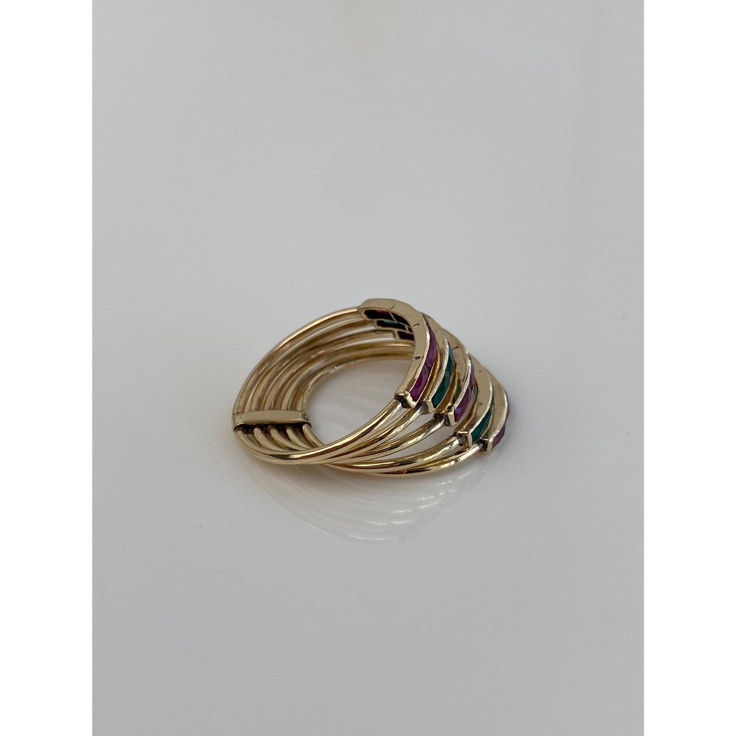 Vintage Solid 10k Yellow Gold Emerald Ruby Stacking Bands Ring - Size 5.25