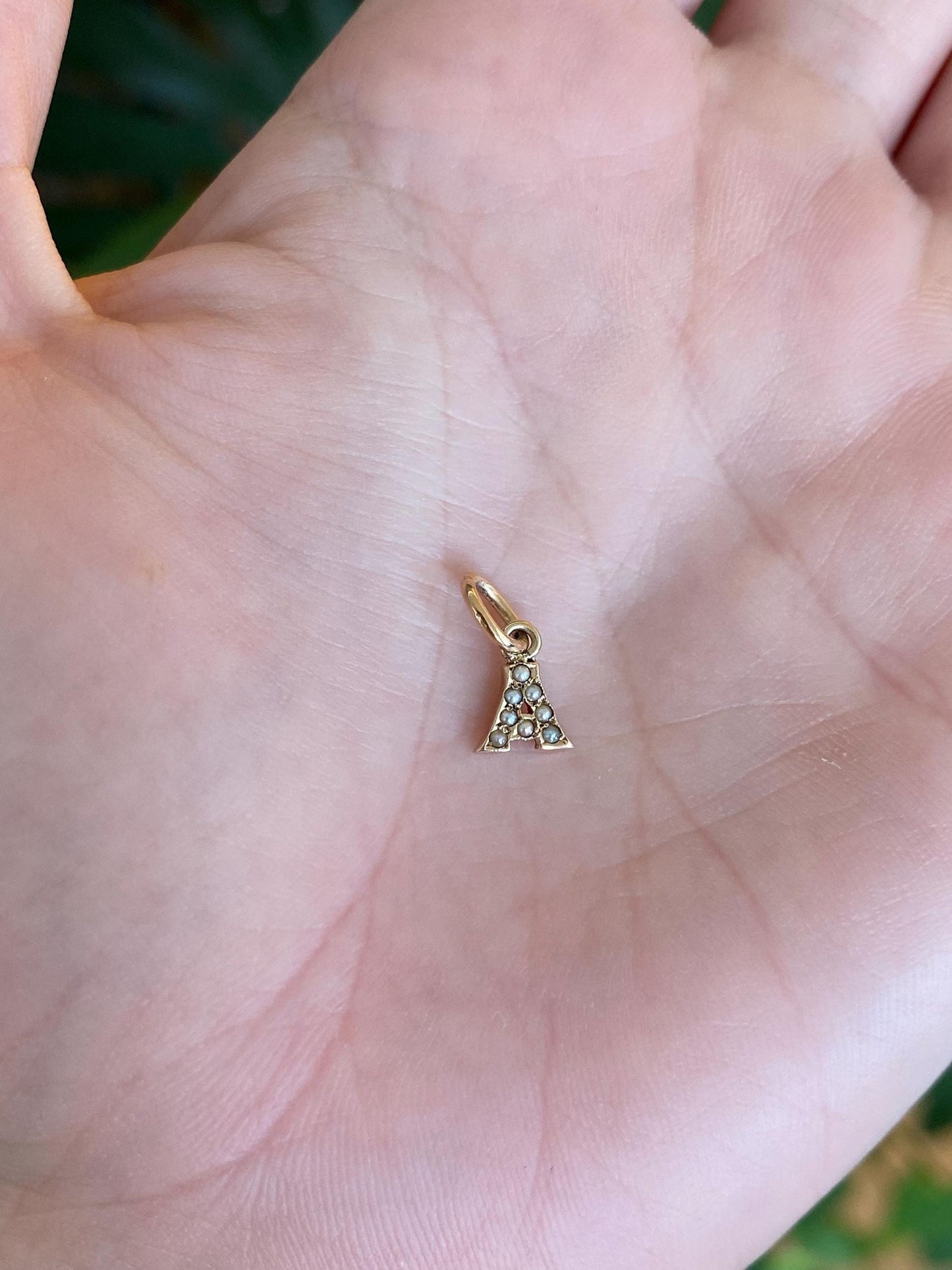 Vintage 10k Yellow Gold Seed Pearls Initial 'A' Charm