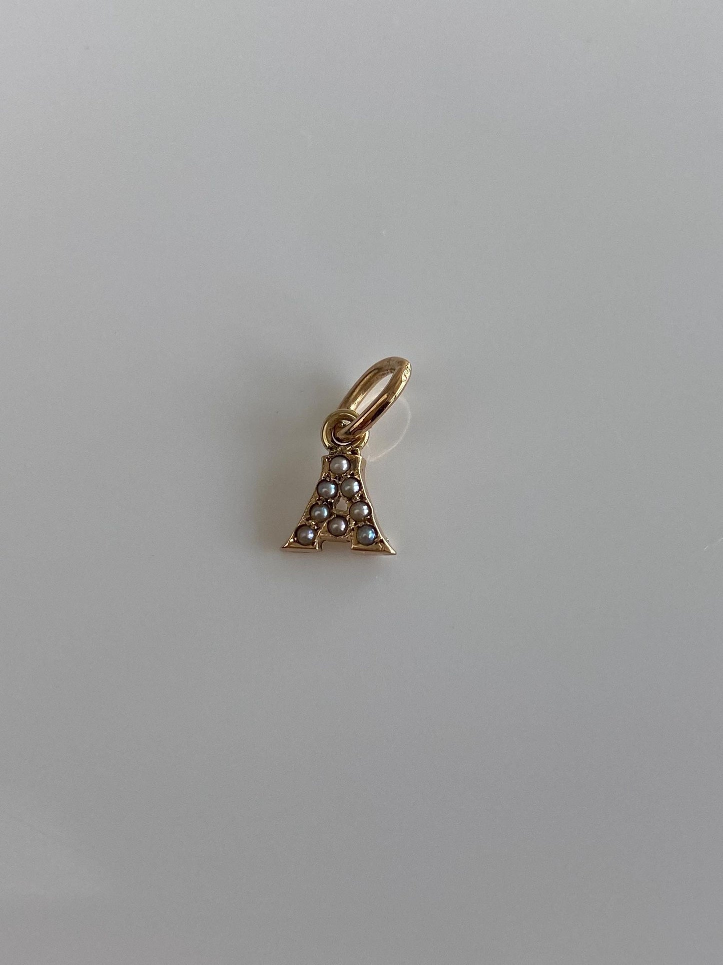 Vintage 10k Yellow Gold Seed Pearls Initial 'A' Charm