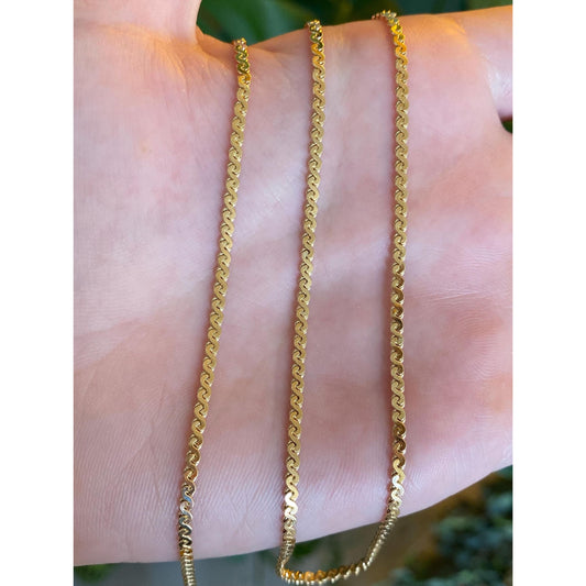 Vintage Solid 14k Yellow Gold Long Serpentine Chain Necklace - 24.5 inches