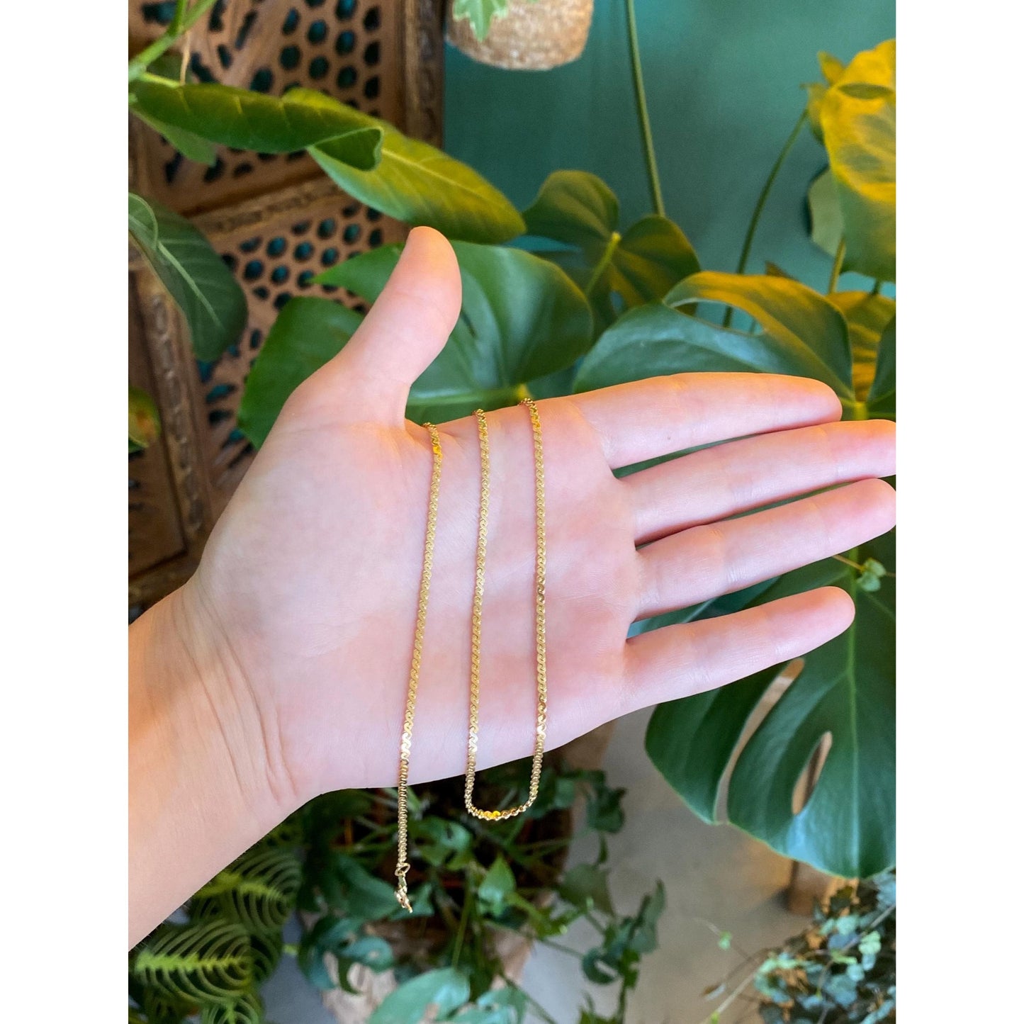 Vintage Solid 14k Yellow Gold Long Serpentine Chain Necklace - 24.5 inches