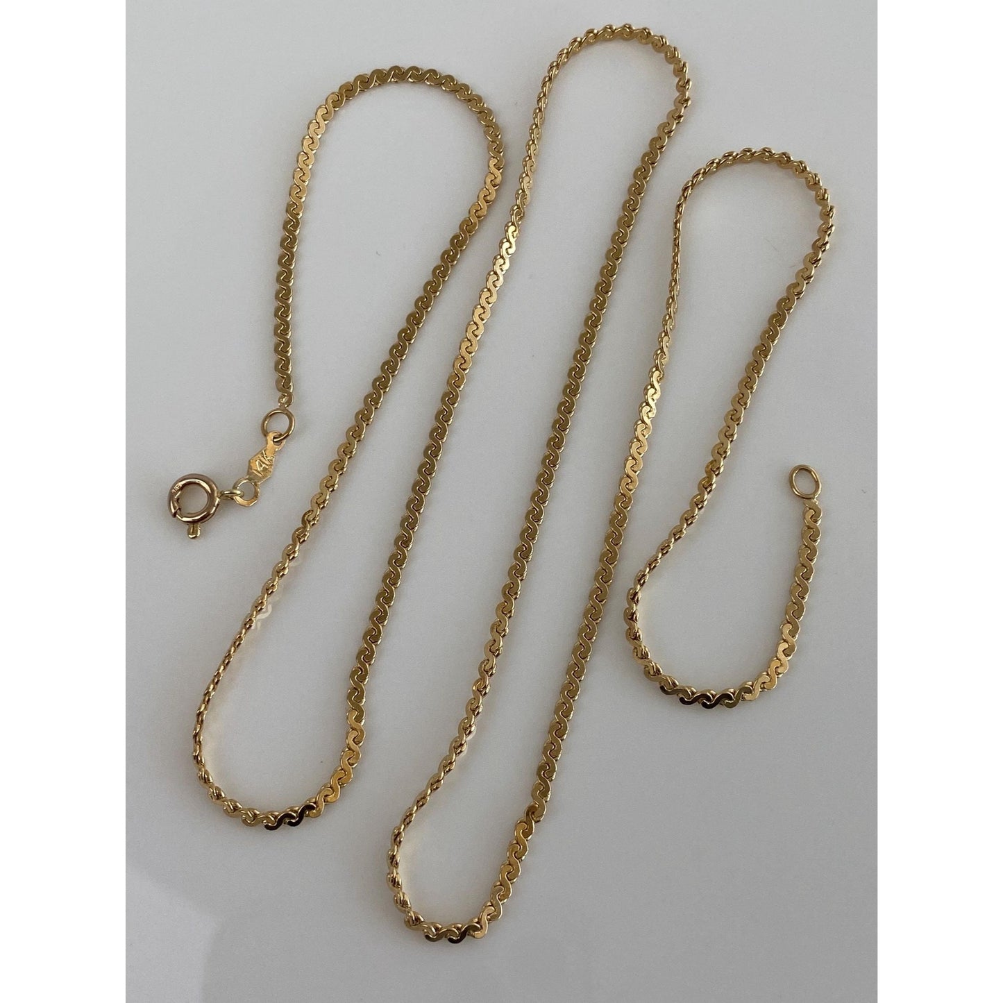 Vintage Solid 14k Yellow Gold Long Serpentine Chain Necklace - 24.5 inches