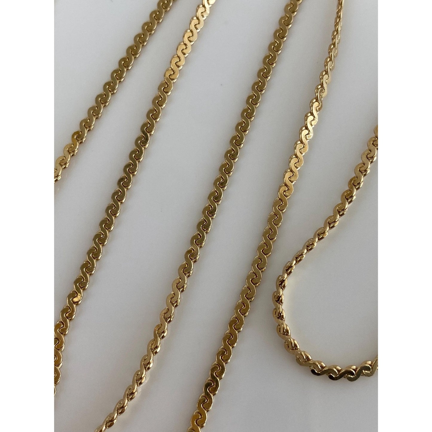 Vintage Solid 14k Yellow Gold Long Serpentine Chain Necklace - 24.5 inches