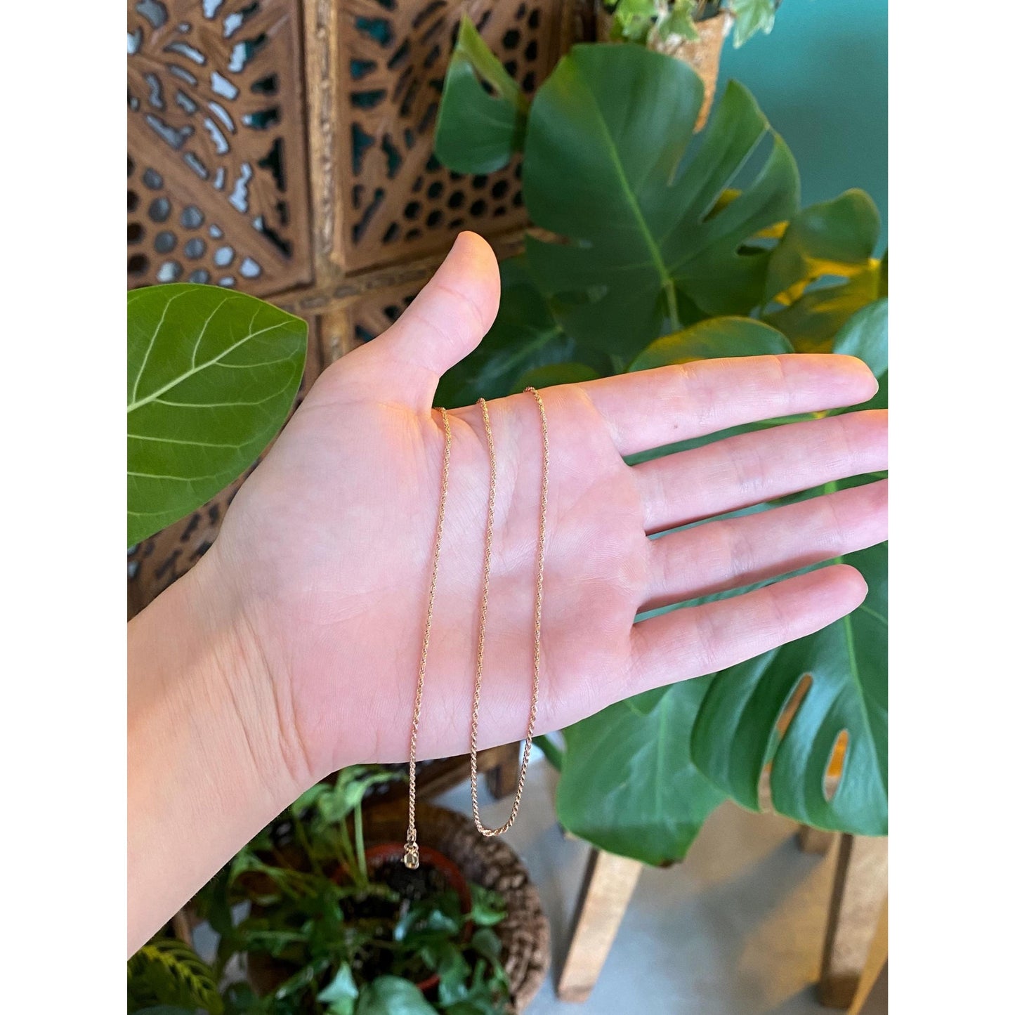 Vintage Solid 14k Rose Gold Dainty Rope Chain Necklace - 20 inches