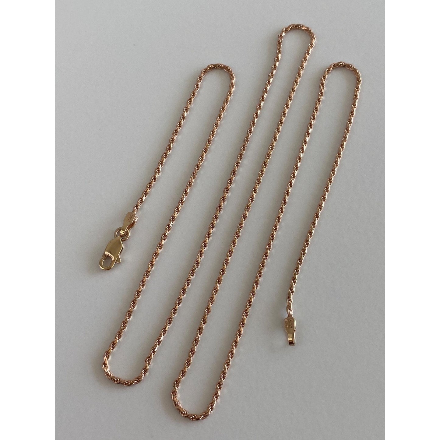 Vintage Solid 14k Rose Gold Dainty Rope Chain Necklace - 20 inches