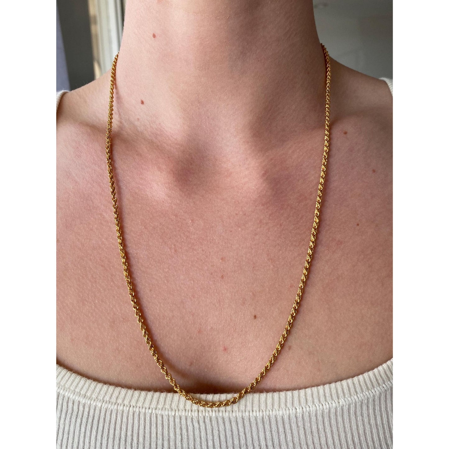 Solid 18k Yellow Gold Rope Chain Necklace - 22.75 inches
