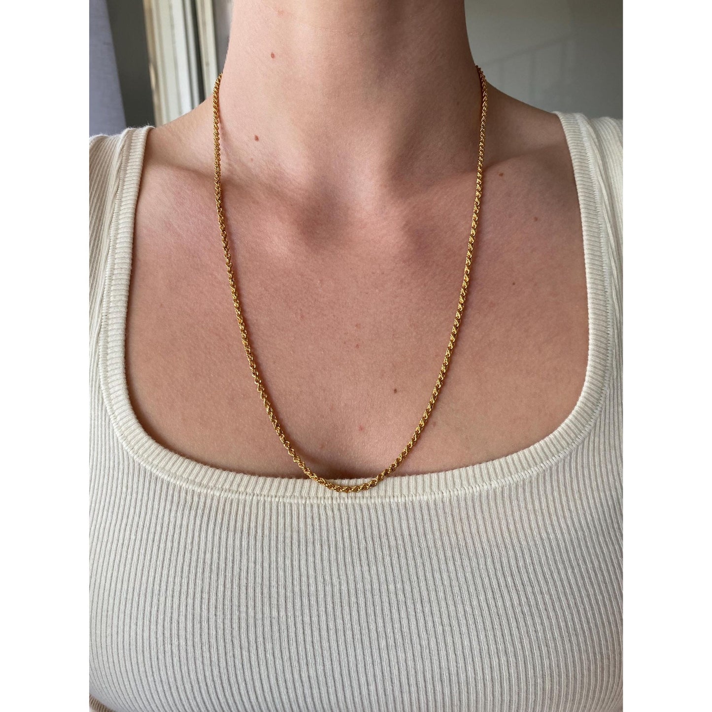 Solid 18k Yellow Gold Rope Chain Necklace - 22.75 inches