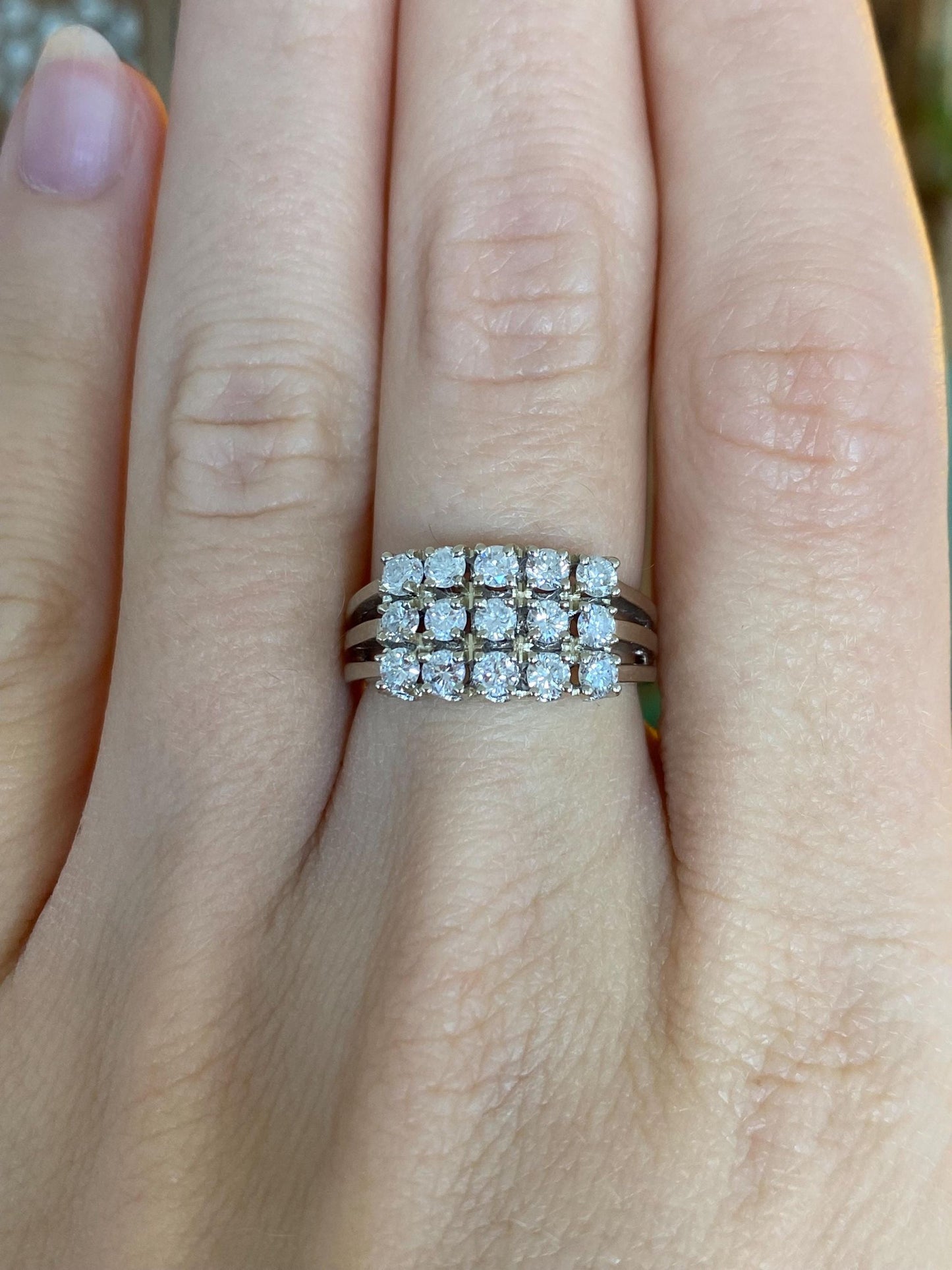 Vintage Solid 14k White Gold Diamond Rows Ring - Size 6.25